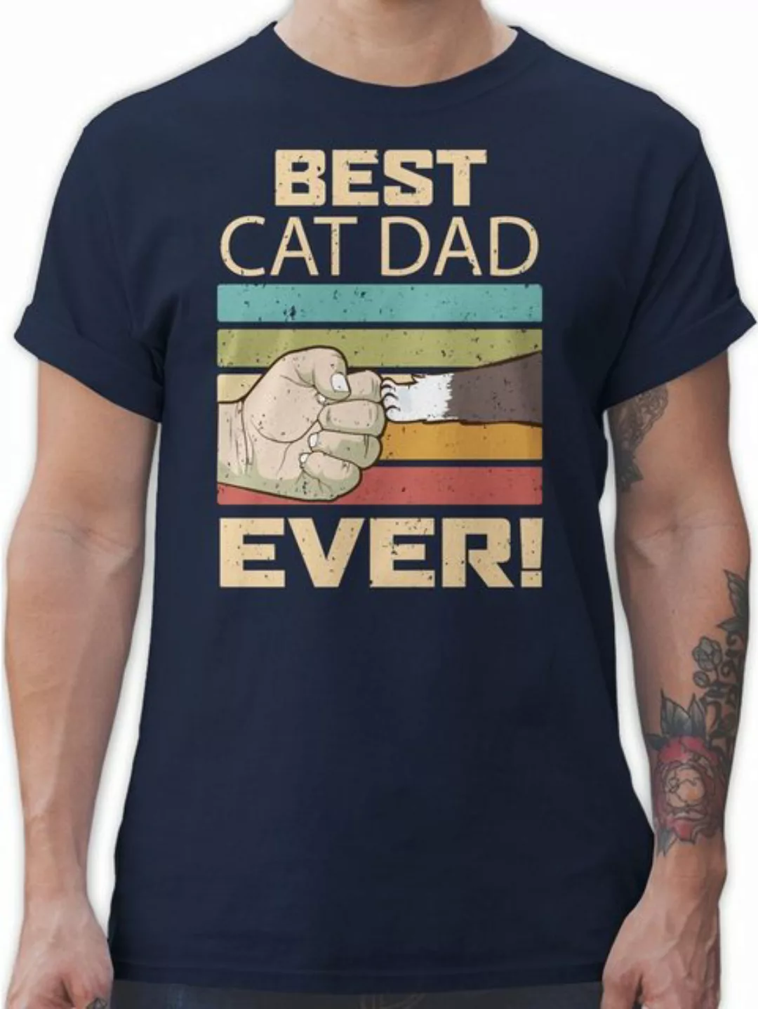 Shirtracer T-Shirt Best Cat Dad Ever - Vintage beige Katzenbesitzer Geschen günstig online kaufen