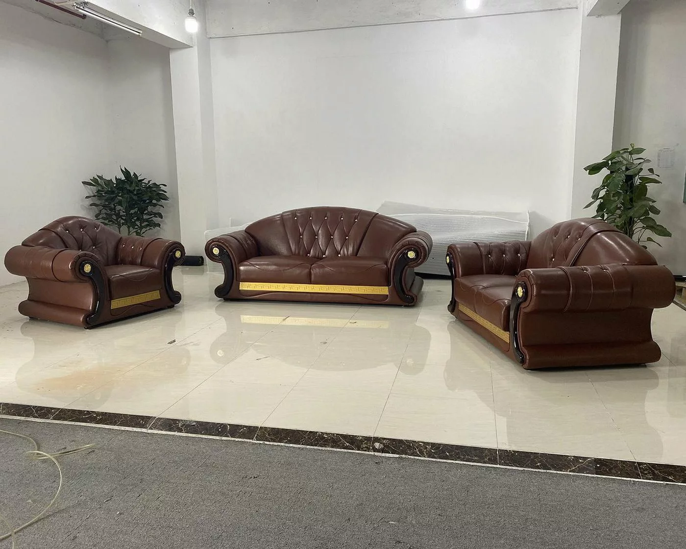 Xlmoebel Sofa Chesterfield Ledersofa in Braun, bestehend aus 3-Sitzer, 2-Si günstig online kaufen