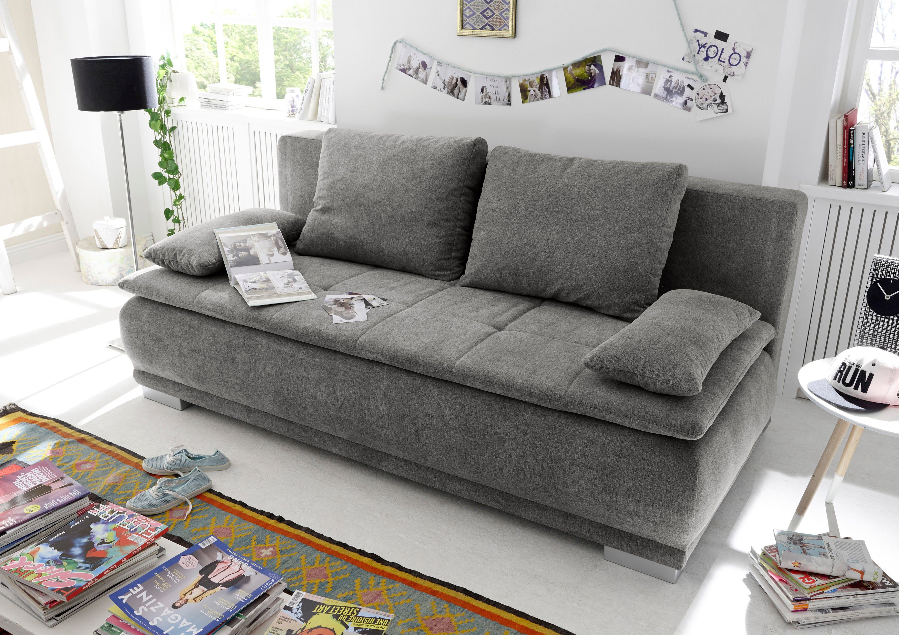 ED EXCITING DESIGN Schlafsofa "Luigi", mit Bettkasten & 2 Armlehnenkissen günstig online kaufen