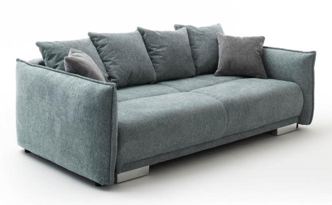 Bigsofa mit Schlaffunktion und Bettkasten Mint Blau 242 cm breit PERA günstig online kaufen