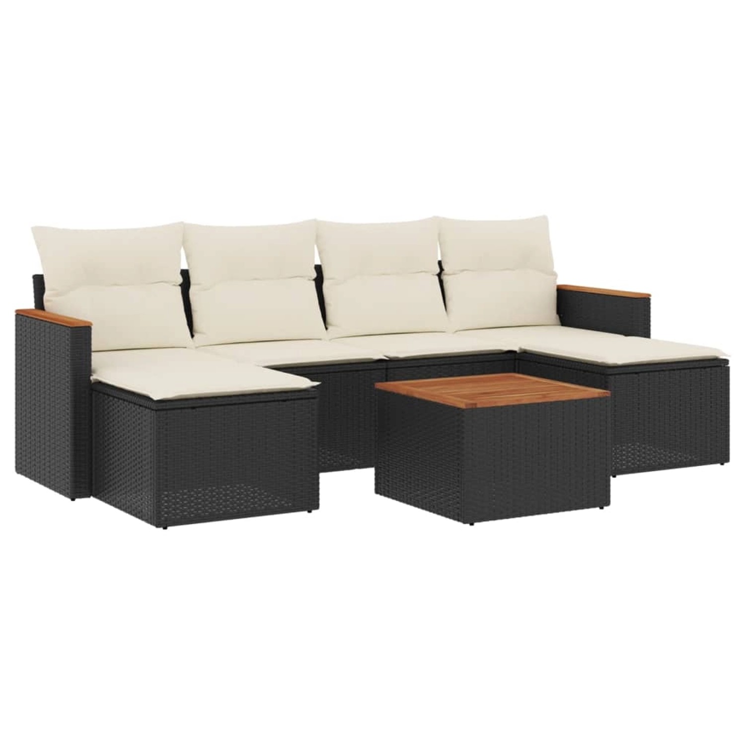 vidaXL 7-Tlg Garten-Sofagarnitur mit Kissen Schwarz Poly Rattan 3258626 günstig online kaufen