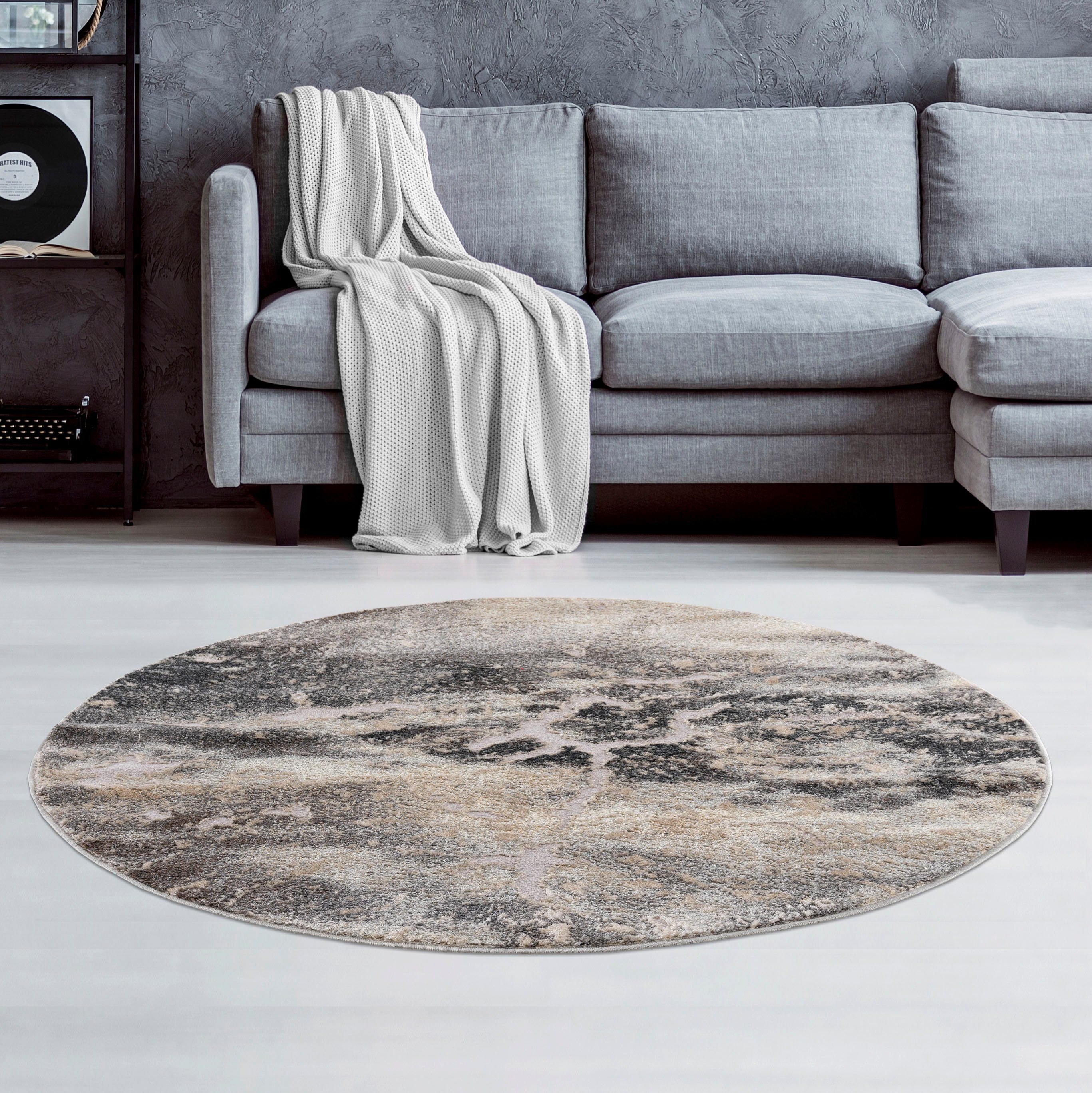my home Teppich Marmor, rund, Höhe: günstig online kaufen