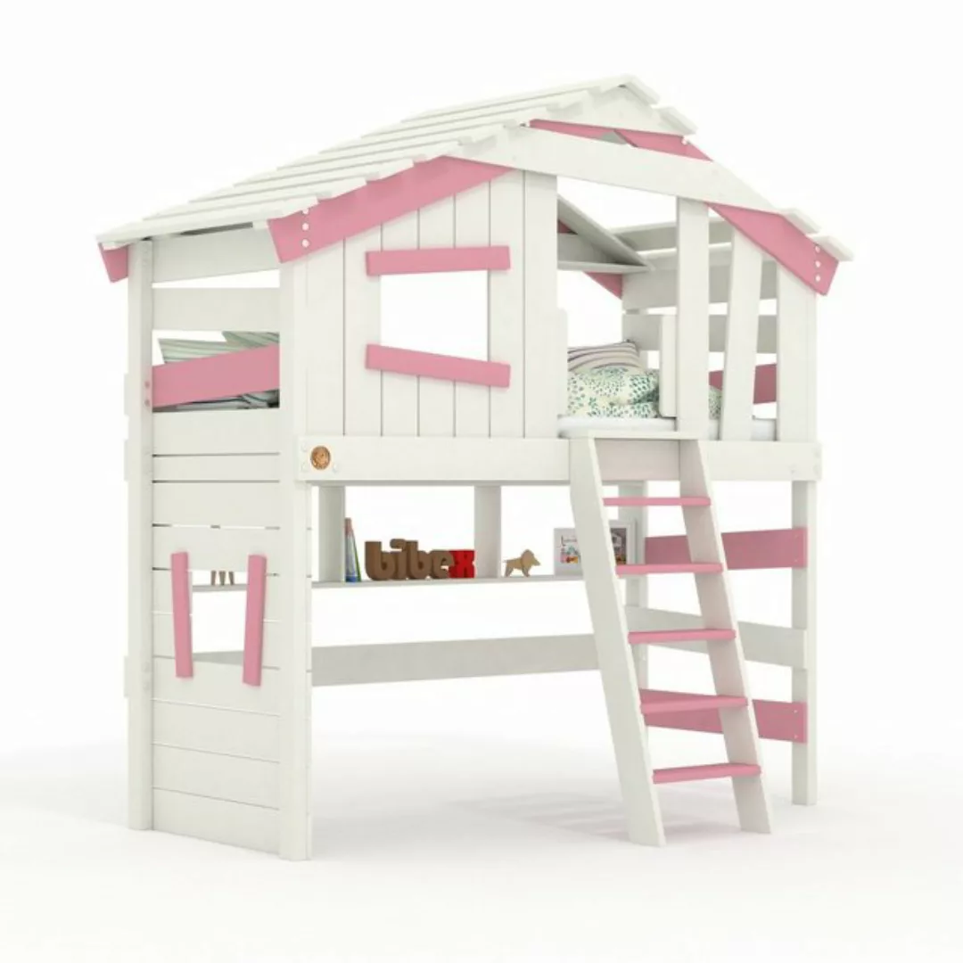 bibex Hochbett ALPIN CHALET Hochbett, Kinderbett, Doppelbett - Rosa/Weiss günstig online kaufen