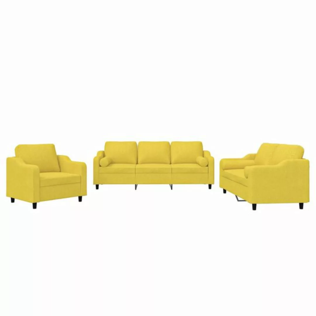 vidaXL Sofa Sofagarnitur Set mit Kissen Stoff, 3-tlg., Gelb günstig online kaufen