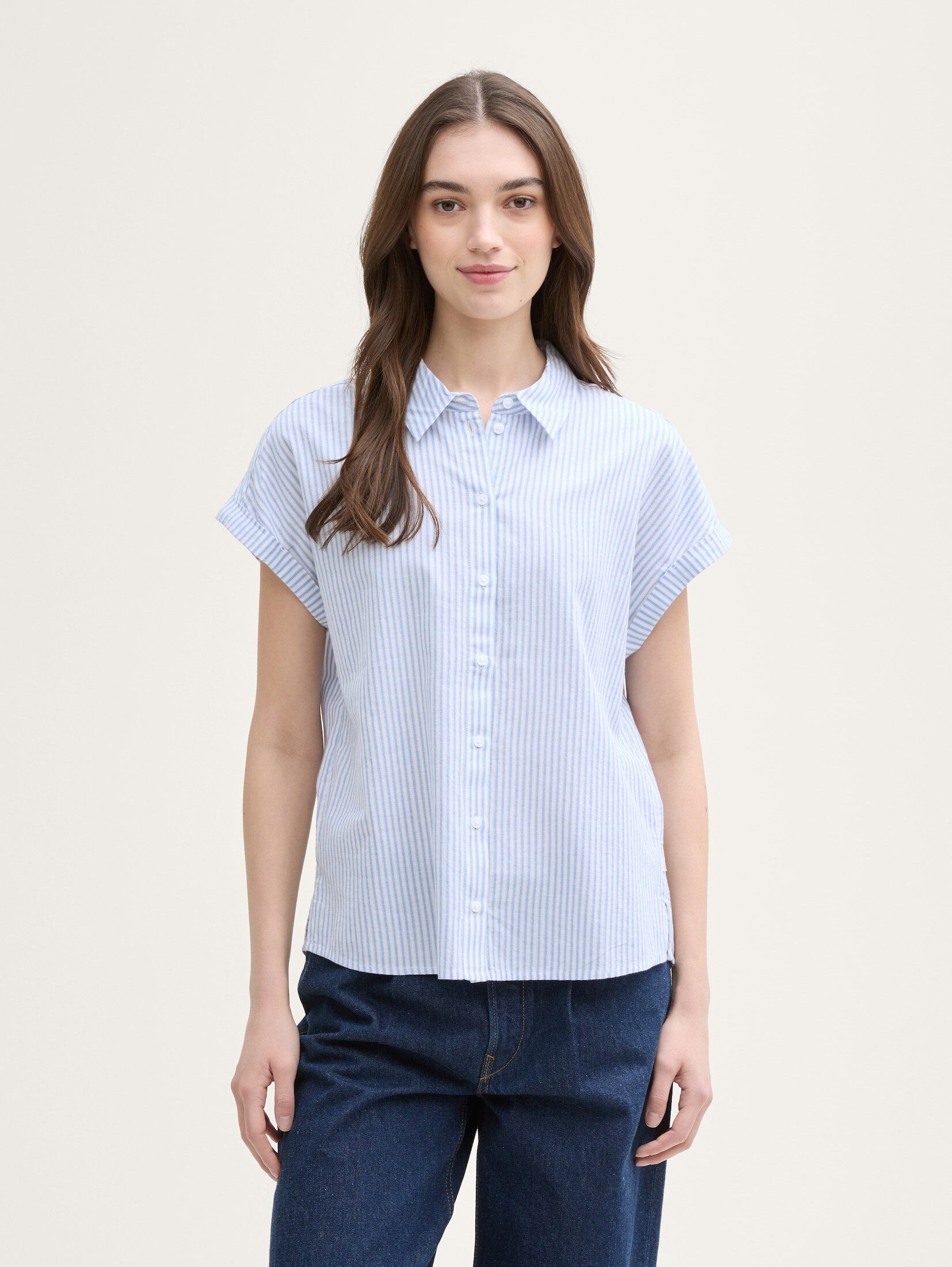 TOM TAILOR Denim Kurzarmbluse mit Streifen-Design günstig online kaufen