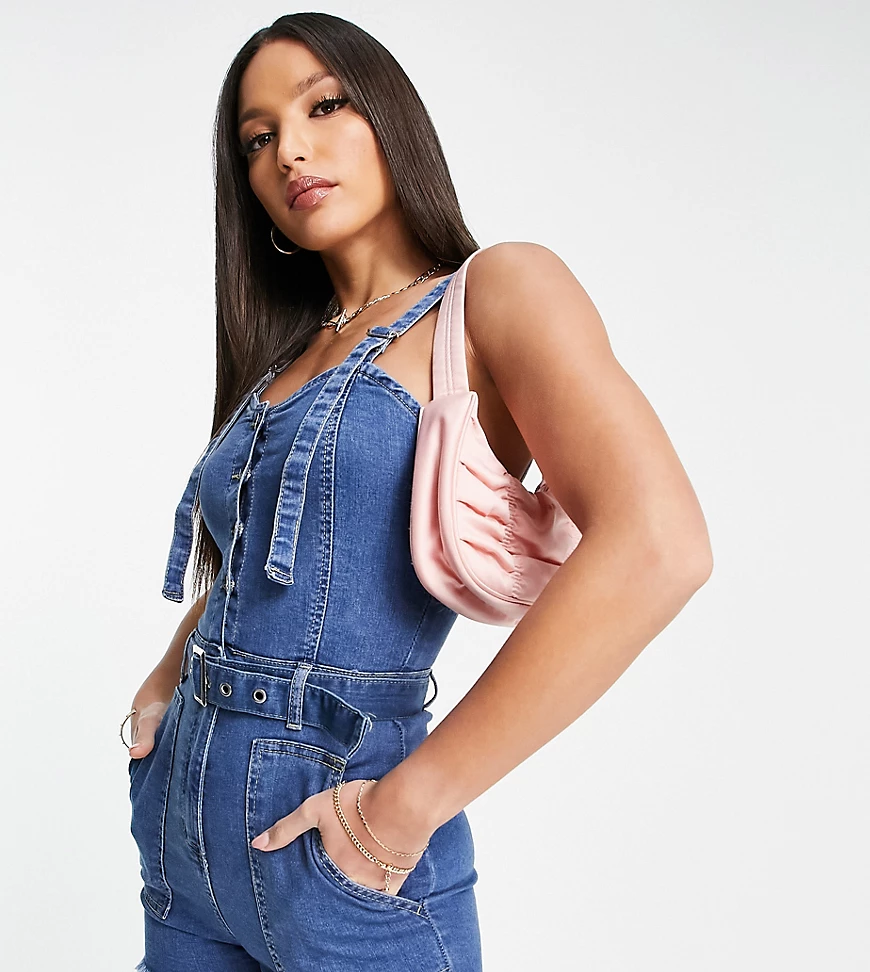 Parisian Tall – Jeans-Playsuit in Blau mit Knöpfen vorne günstig online kaufen