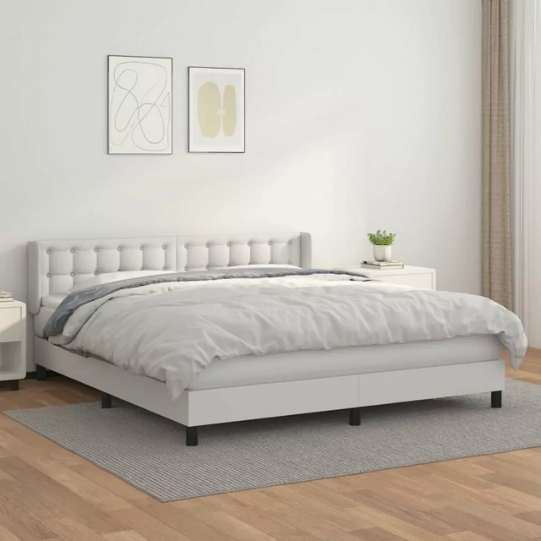 vidaXL Bettgestell Boxspringbett mit Matratze Weiß 160x200 cm Kunstleder Be günstig online kaufen