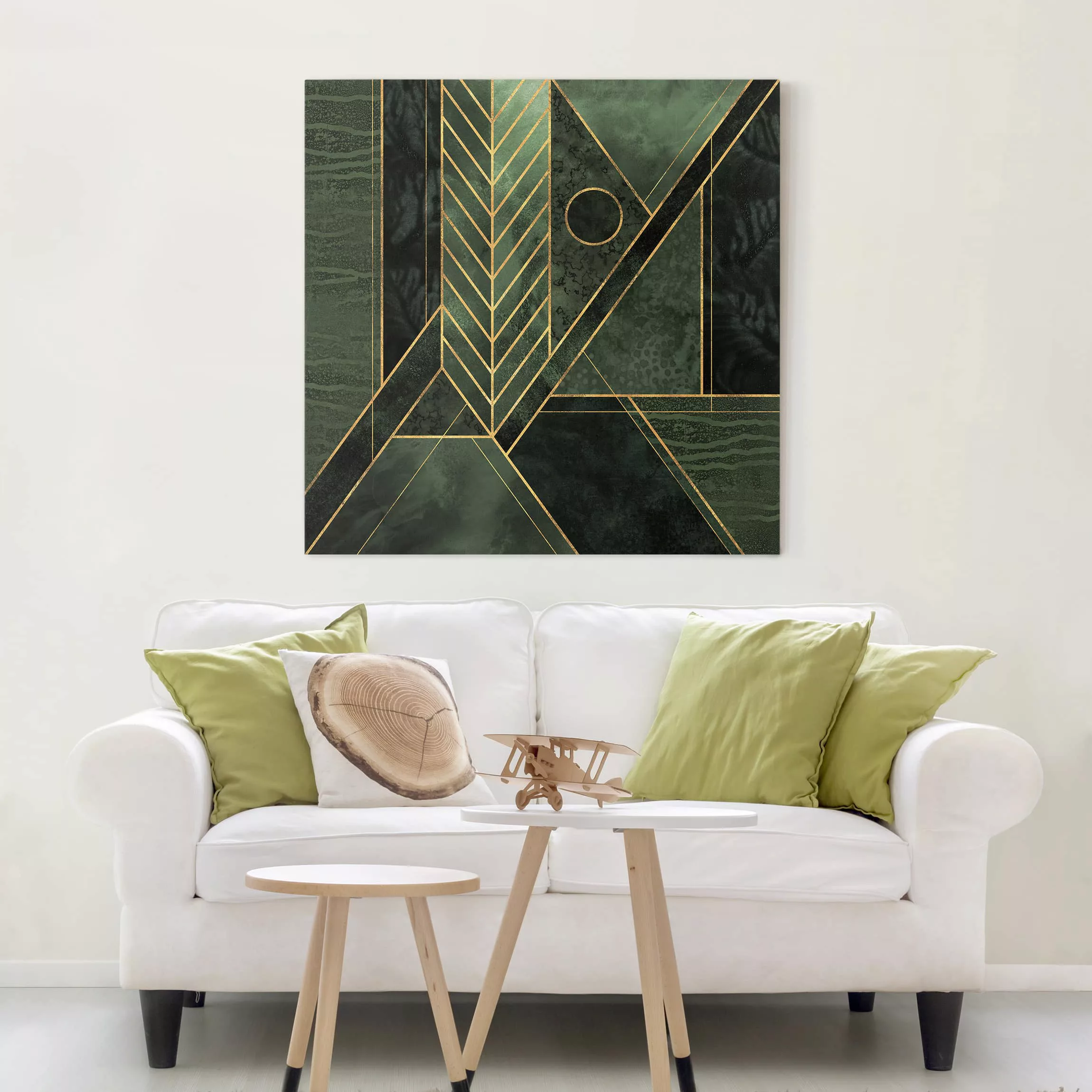 Leinwandbild Abstrakt - Quadrat Geometrische Formen Smaragd Gold günstig online kaufen