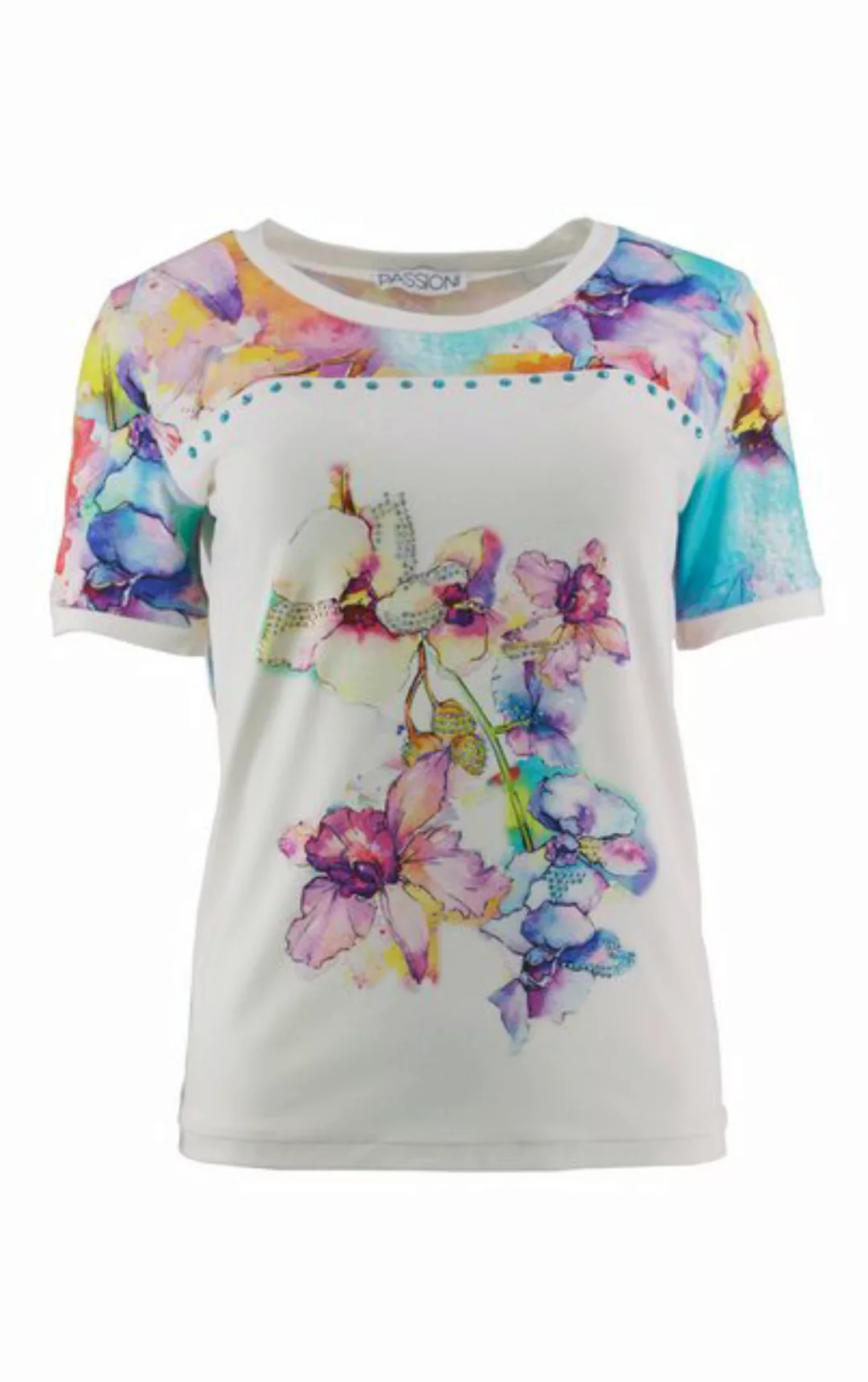 Passioni Print-Shirt Sommer-T-Shirt mit platziertem Aquarell-Blumendruck günstig online kaufen