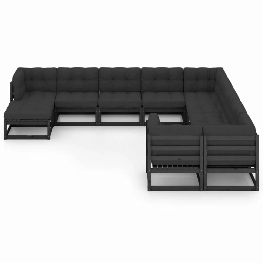 11-tlg. Garten-lounge-set Mit Kissen Schwarz Massivholz Kiefer günstig online kaufen