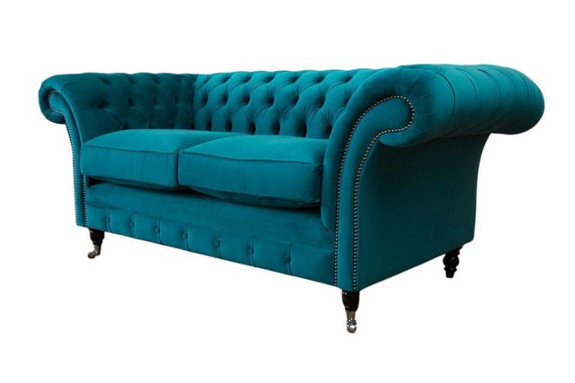 Xlmoebel Sofa Zweier-Sitzer Chesterfield-Sofa in Türkis-Samt mit Designer-P günstig online kaufen