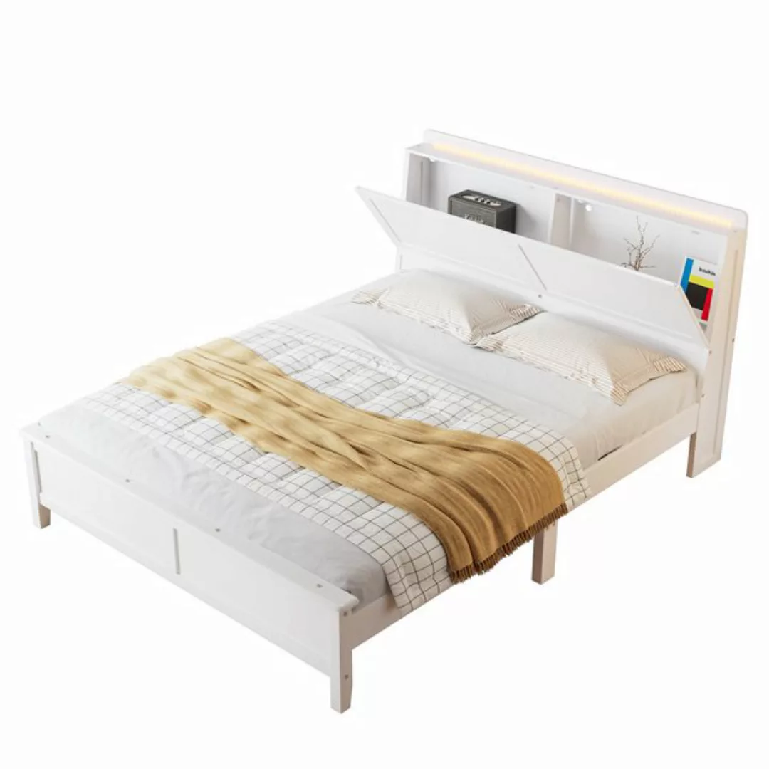 TavilaEcon Holzbett Stabiles Kiefer+MDF-Bett für Erwachsene mit 140x200cm M günstig online kaufen