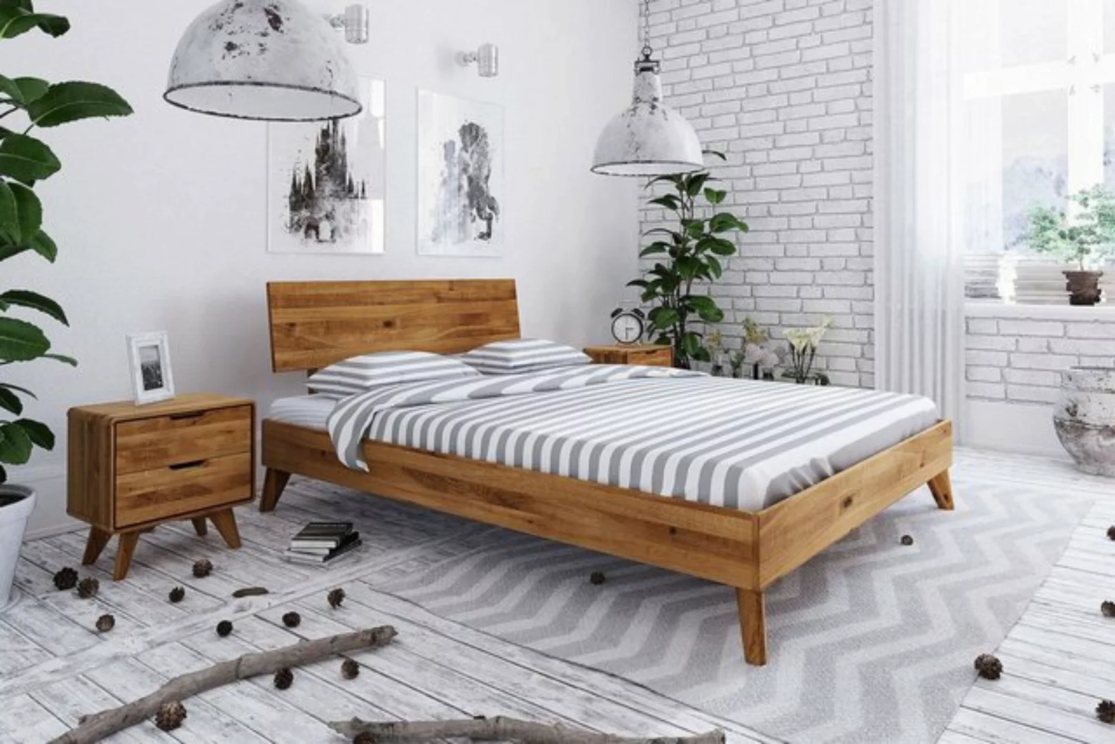 Natur24 Einzelbett Bett Gerg 1 Wildeiche massiv 100x200cm mit Holzkopfteil günstig online kaufen