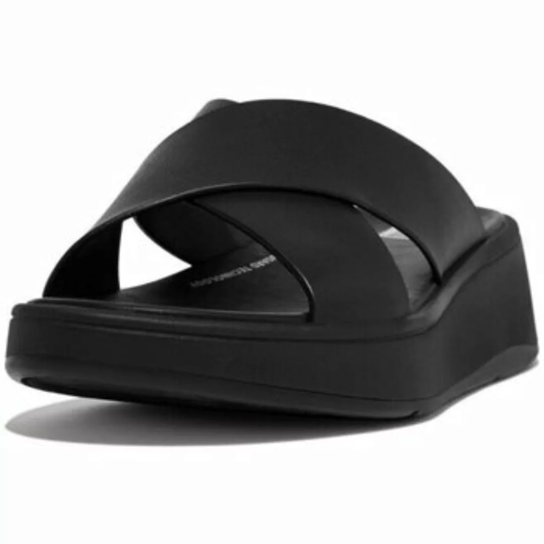 FitFlop  Pantoffeln F-MODE LEATHER FLATFORM CROSS SLIDES All Black günstig online kaufen