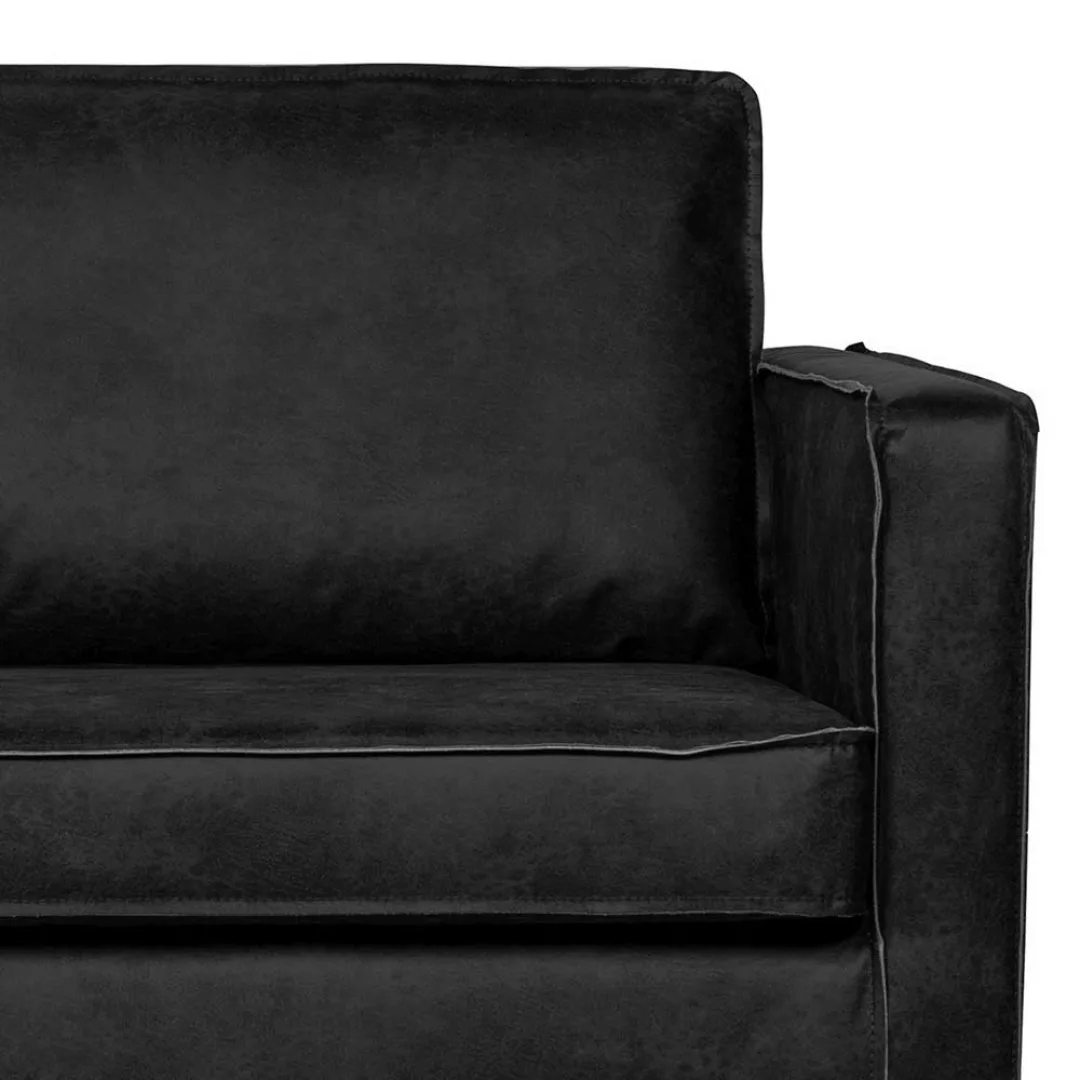 Dreier Sofa in Schwarz Recyclingleder Retrostil günstig online kaufen