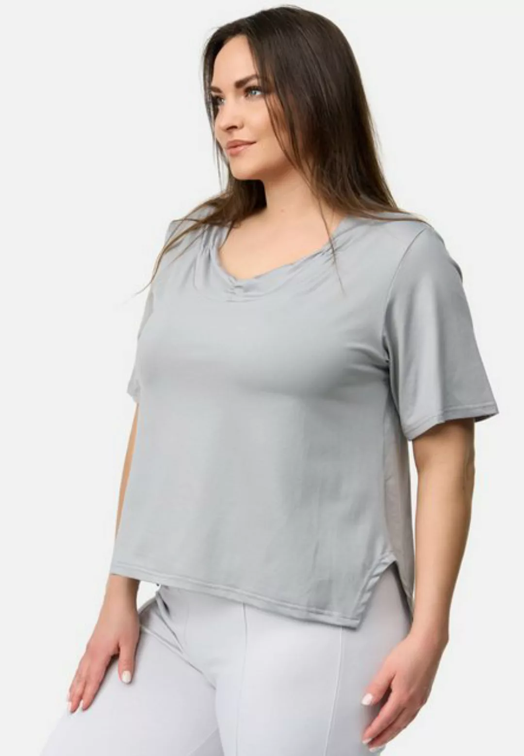 Kekoo Tunikashirt Shirt kurzarm mit Wasserfallausschnitt mit Stretch 'Lara' günstig online kaufen
