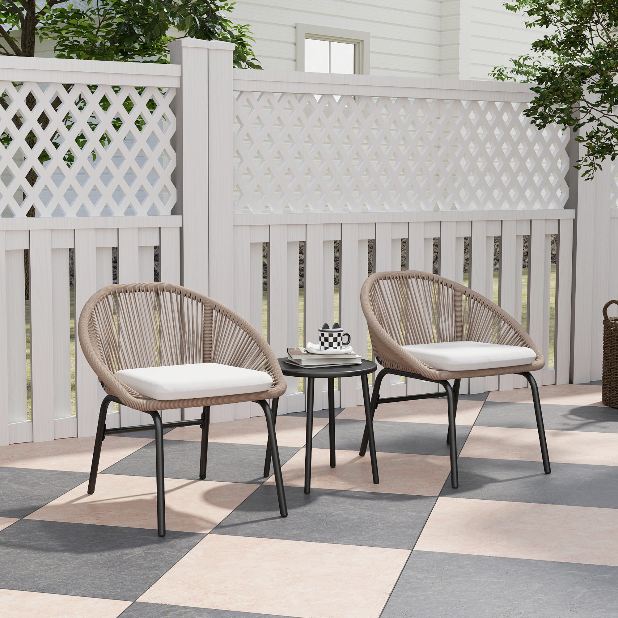 Outsunny Gartenmöbel-Set 3-teilig für 2 Personen mit weichen Sitzkissen aus günstig online kaufen