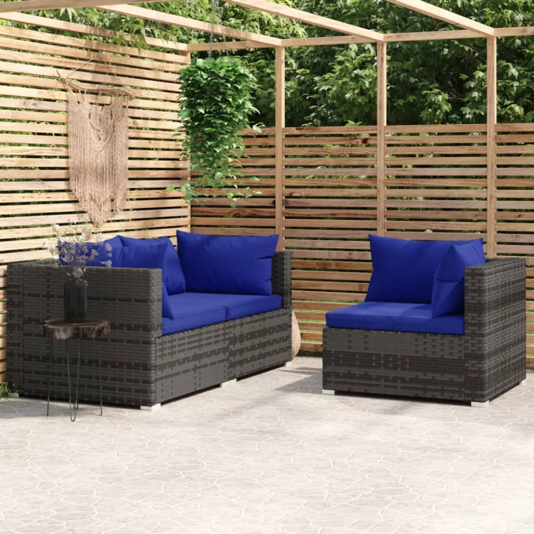 Vidaxl 3-tlg. Garten-lounge-set Mit Kissen Grau Poly Rattan günstig online kaufen