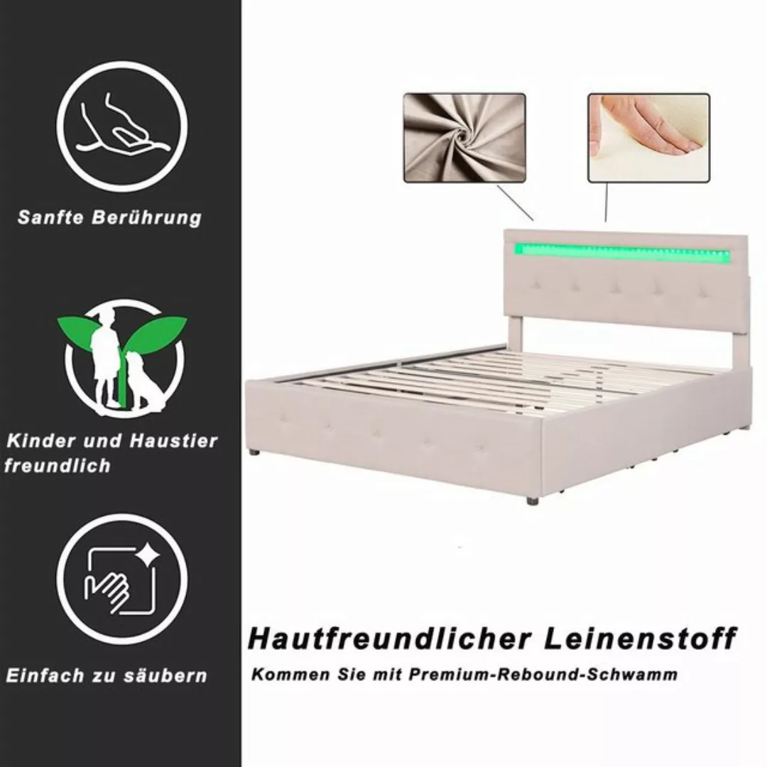 Sweiko Polsterbett, Doppelbett mit LED-Licht und 4 Schubladen, verstellbare günstig online kaufen