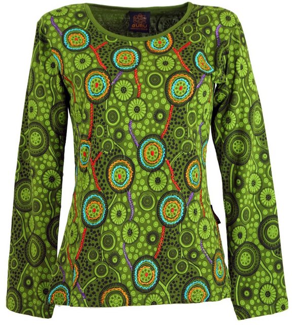 Guru-Shop Longsleeve Besticktes Langarmshirt Hippie chic Retro - grün alter günstig online kaufen