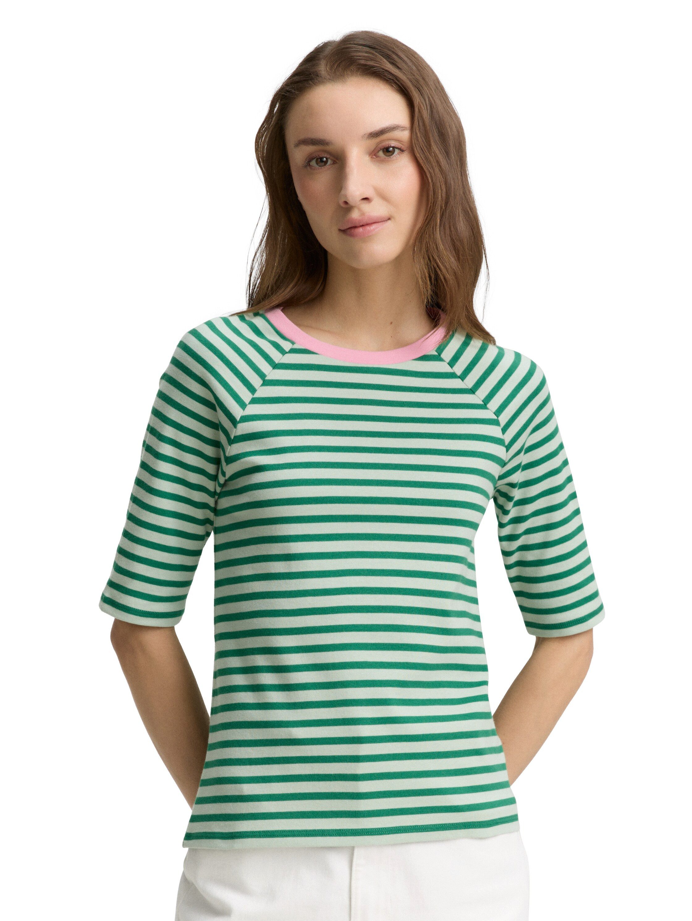 TOM TAILOR Denim Rundhalsshirt mit Streifen-Muster günstig online kaufen