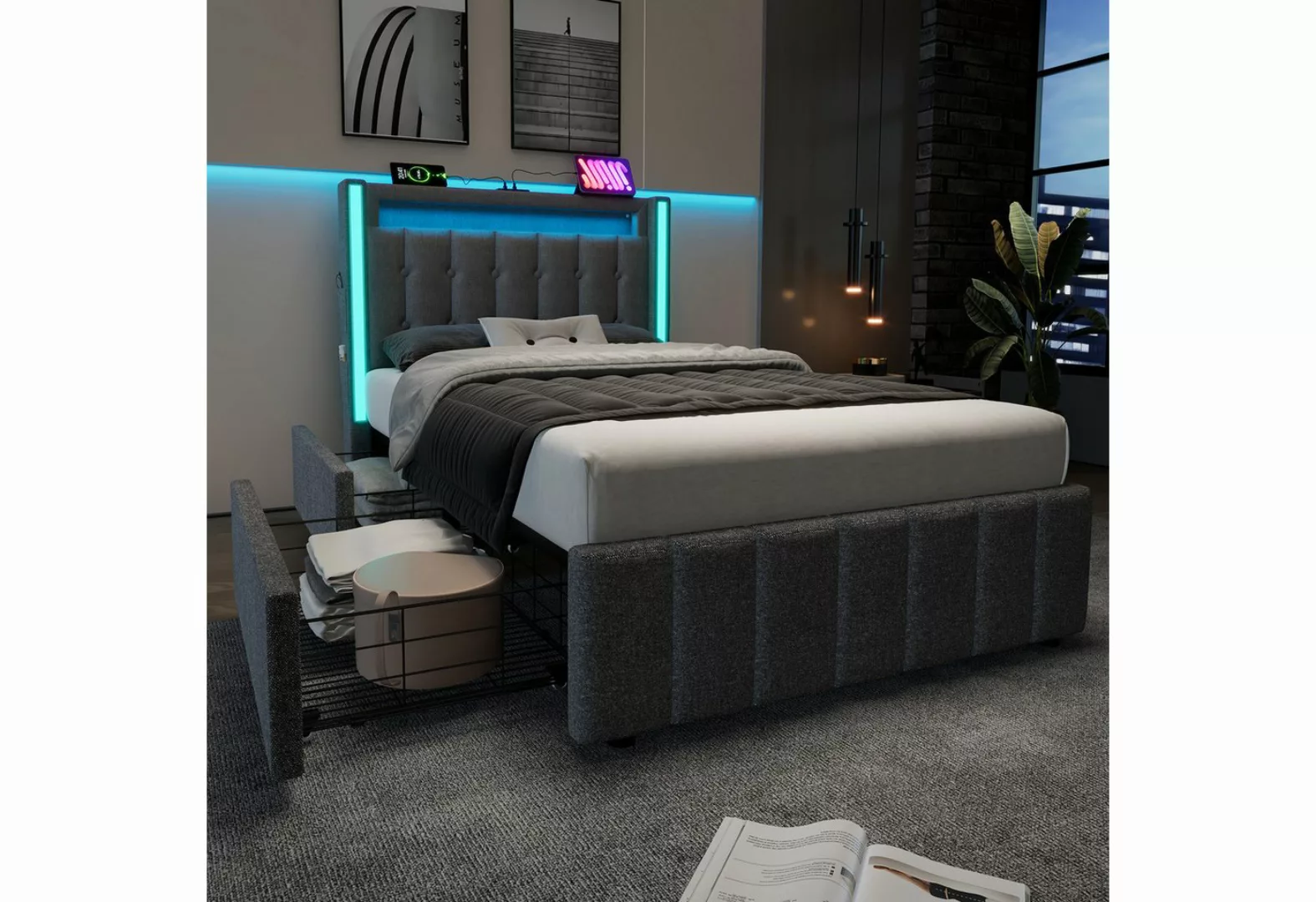 NMonet Polsterbett Stauraumbett, Einzelbett, mit USB Typ C Ladefunktion und günstig online kaufen