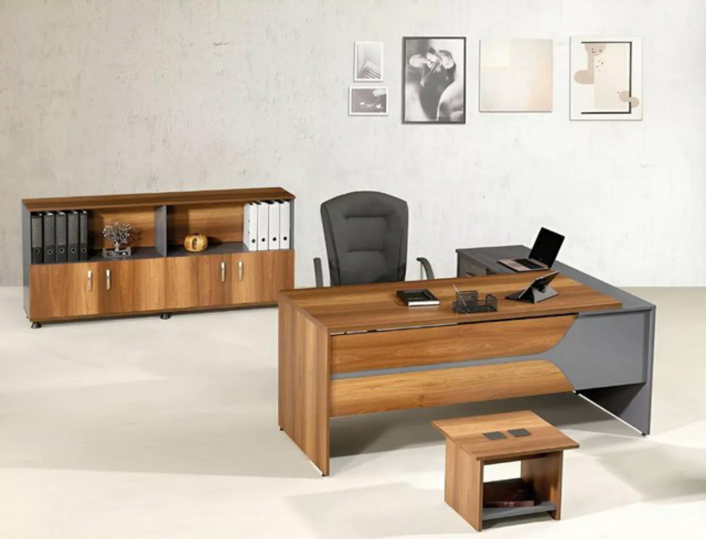 Xlmoebel Sofa Büro-Eckmöbelset mit Schreibtisch und Schrank in Holzoptik, b günstig online kaufen