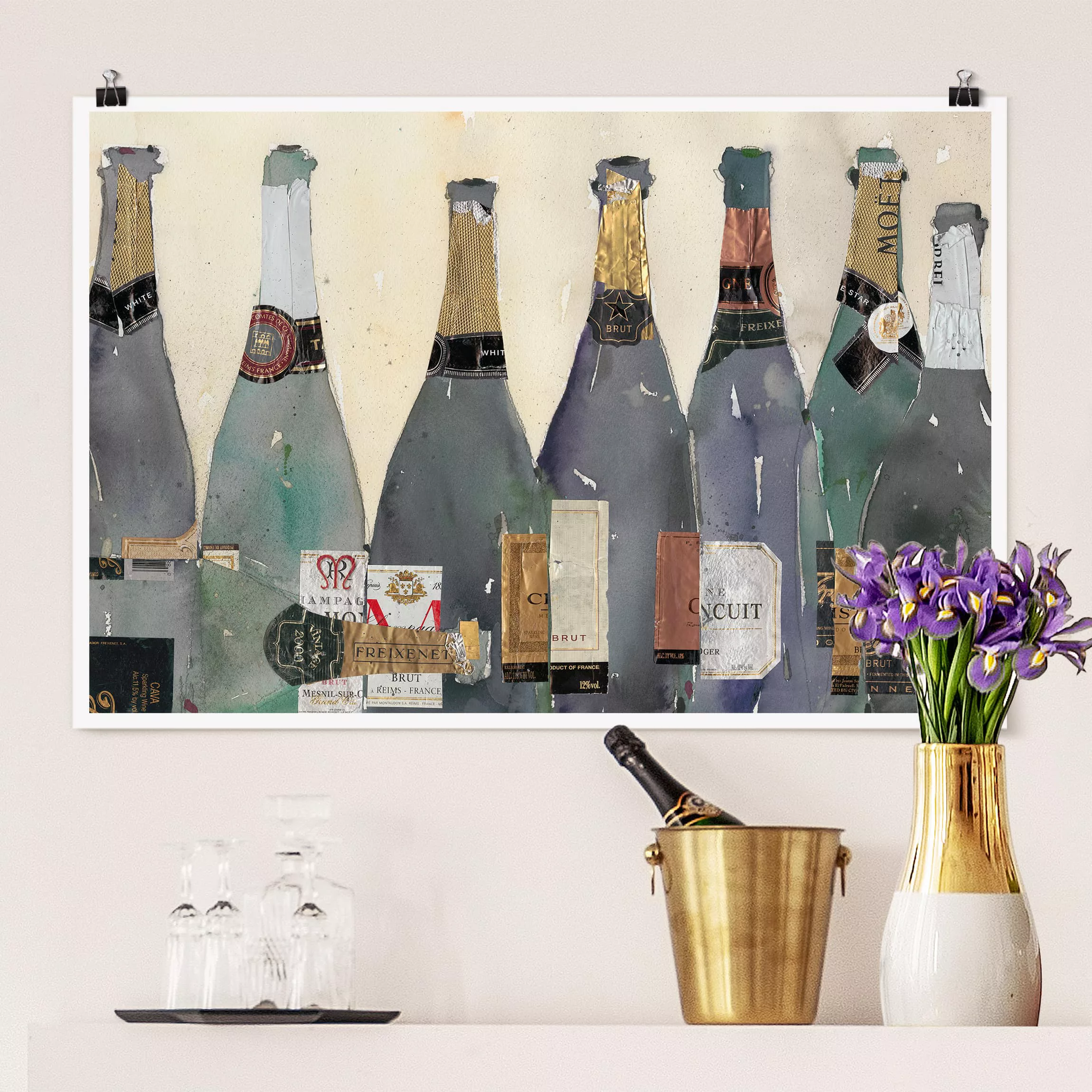 Poster Kunstdruck - Querformat Entkorkt - Champagner günstig online kaufen