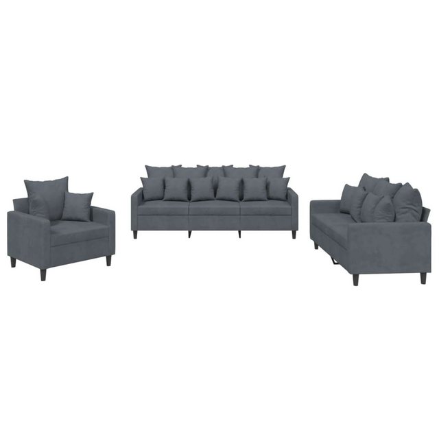 vidaXL Sofa Sofagarnitur Set mit Kissen Stoff, 3-tlg., Dunkelgrau günstig online kaufen