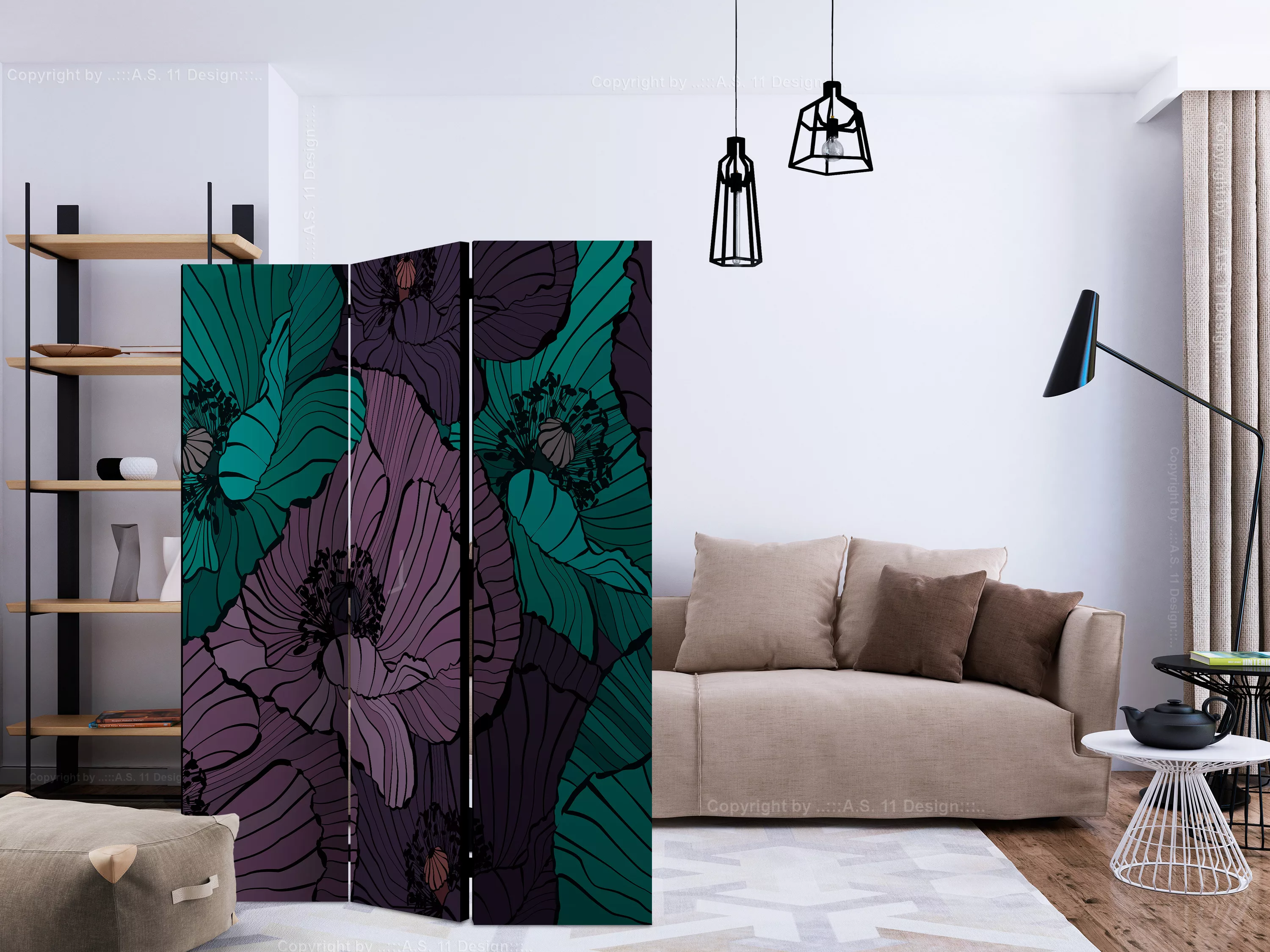 3-teiliges Paravent - Flowerbed [room Dividers] günstig online kaufen