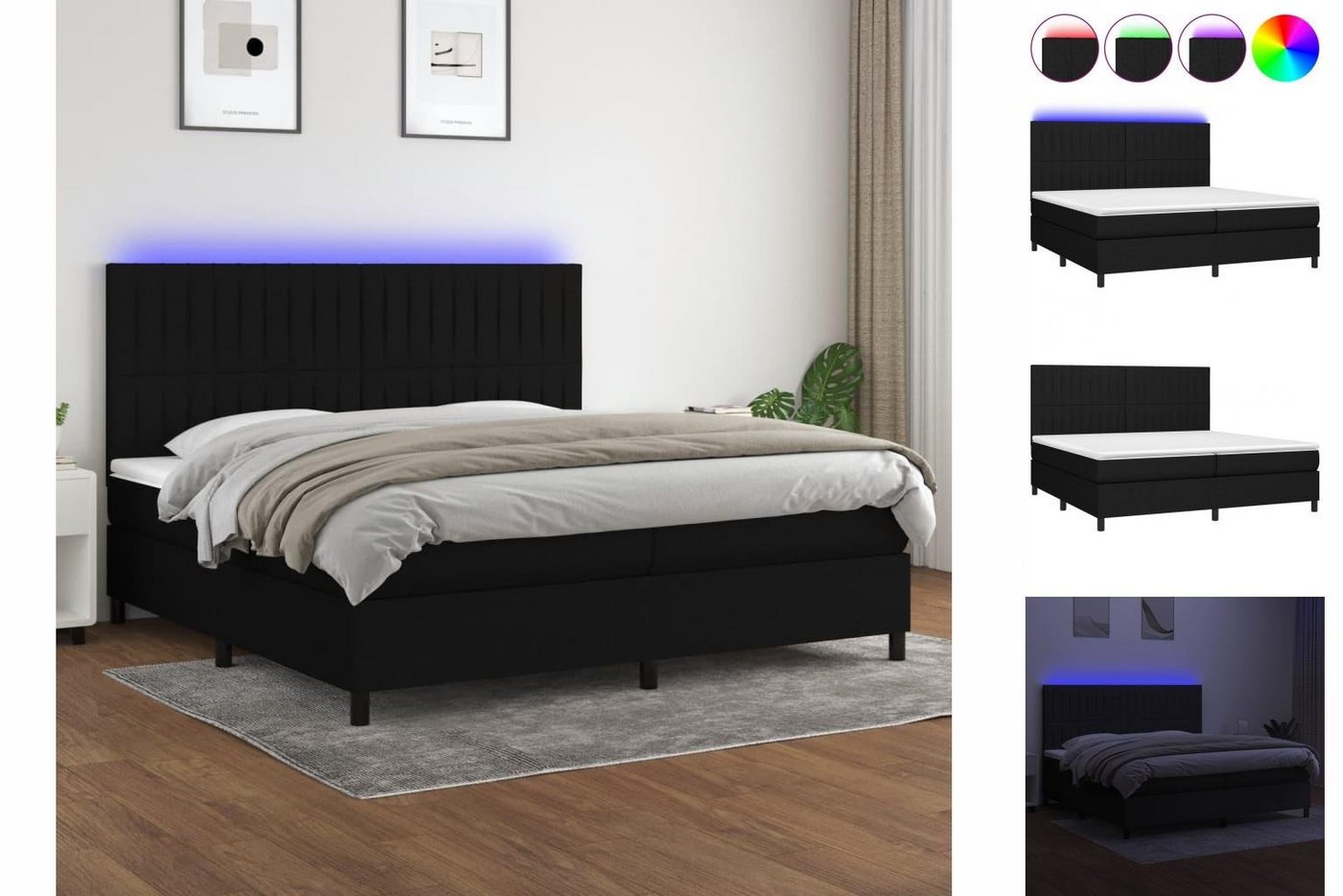 vidaXL Bettgestell Boxspringbett mit Matratze LED Schwarz 200x200 cm Stoff günstig online kaufen