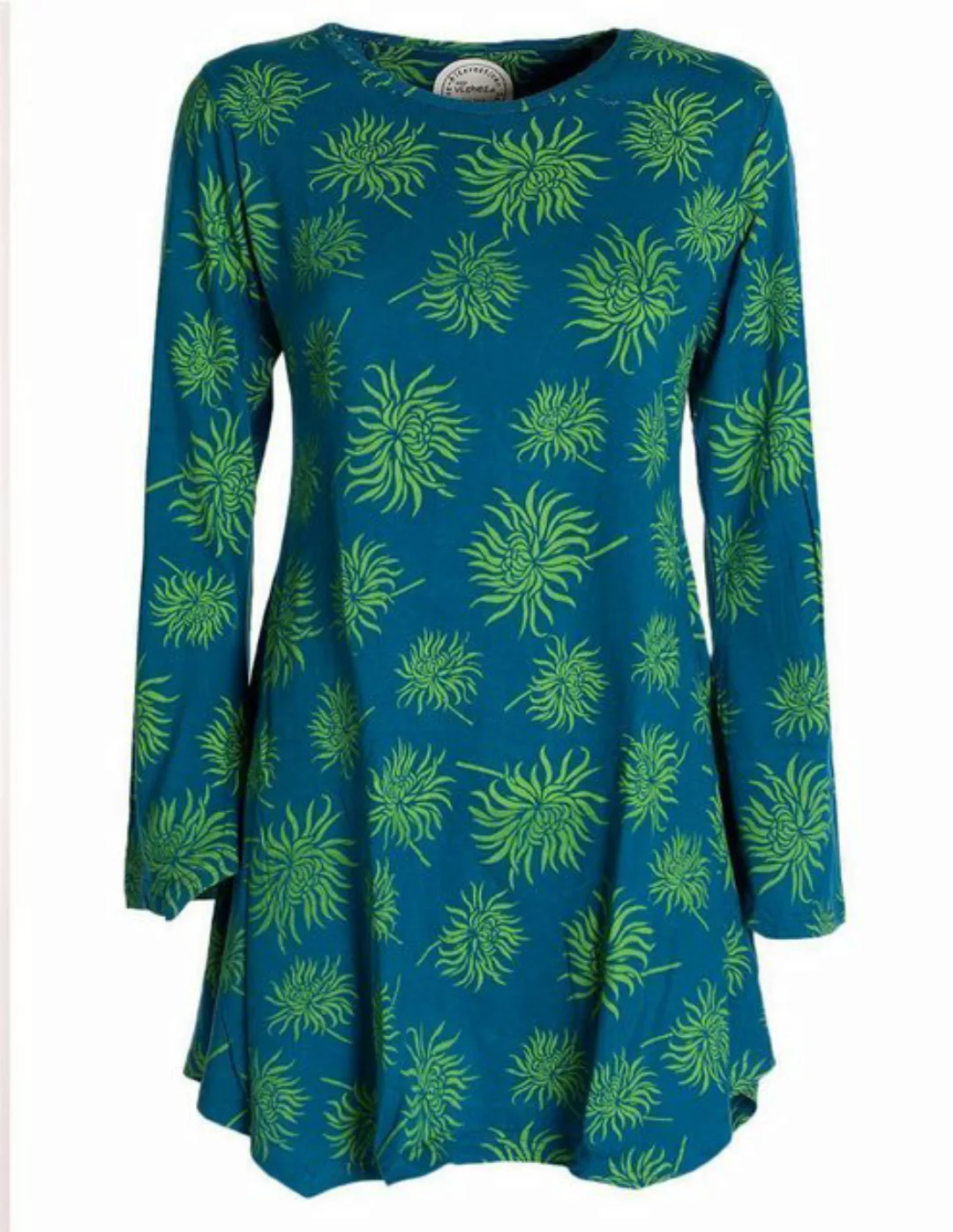 Vishes Tunikakleid Langarm Damen Blumen-Tunika Shirt-Kleid Glockenärmel Bau günstig online kaufen