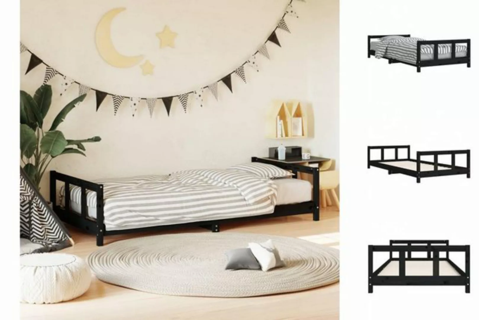 vidaXL Kinderbett Kinderbett Schwarz 90x190 cm Massivholz Kiefer günstig online kaufen