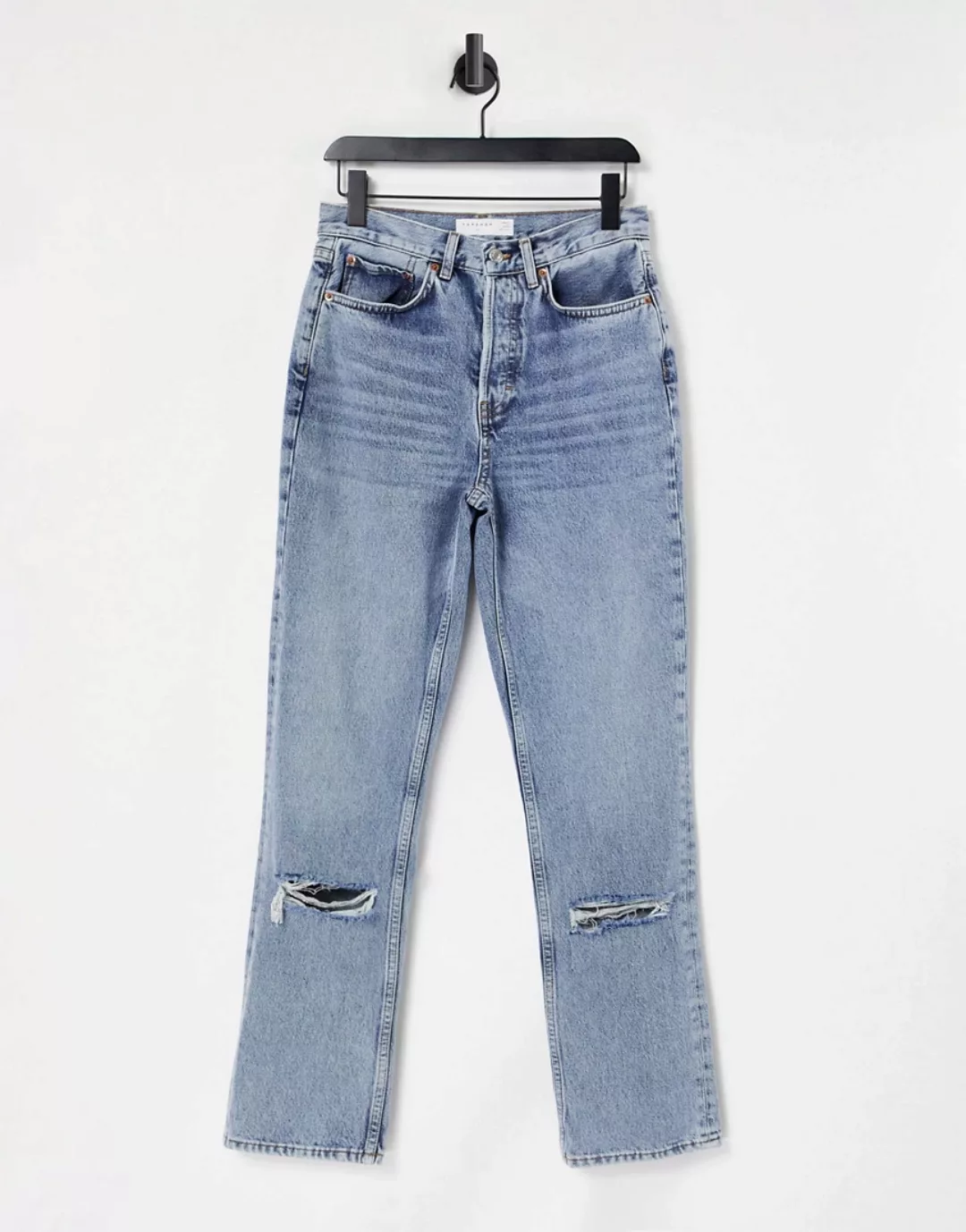 Topshop – Ausgeblichene Dad-Jeans aus einem recycelten Baumwollmix mit Riss günstig online kaufen