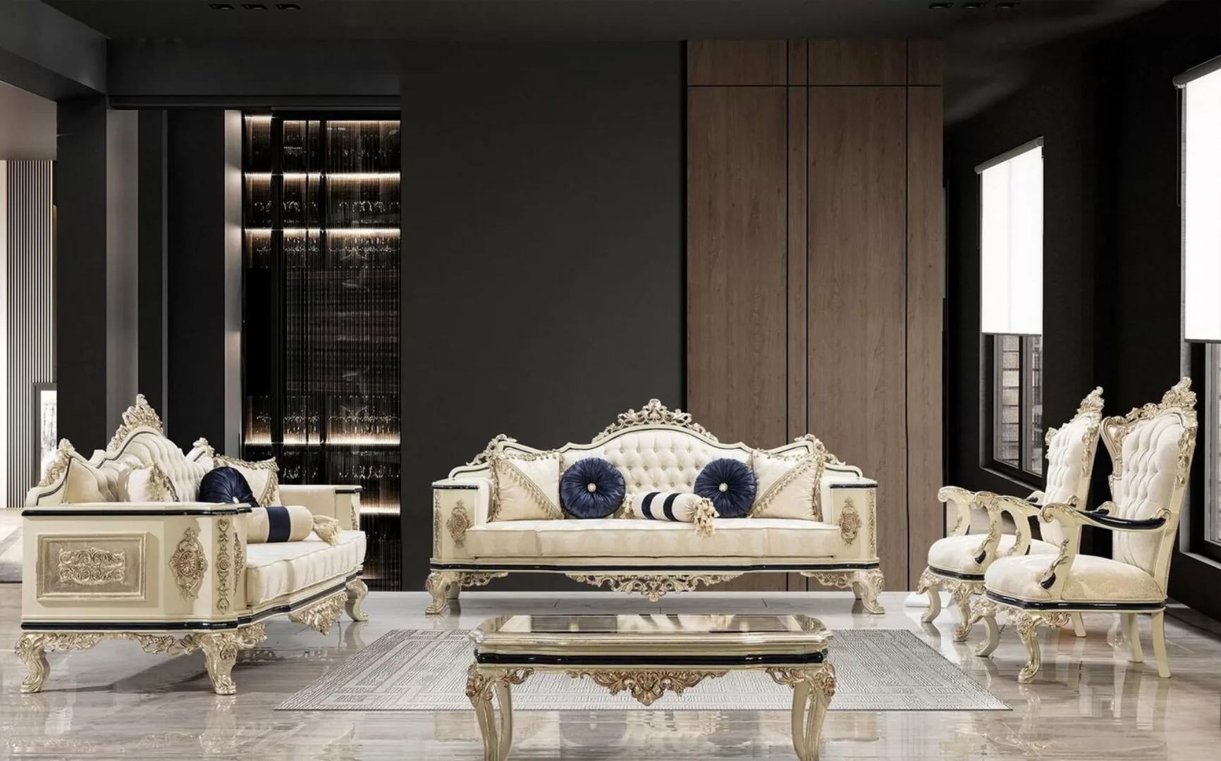 JVmoebel Sofa Sofagarnitur 3+1+1 Sitzer Sofa Luxus Garnituren Sofas Textil günstig online kaufen