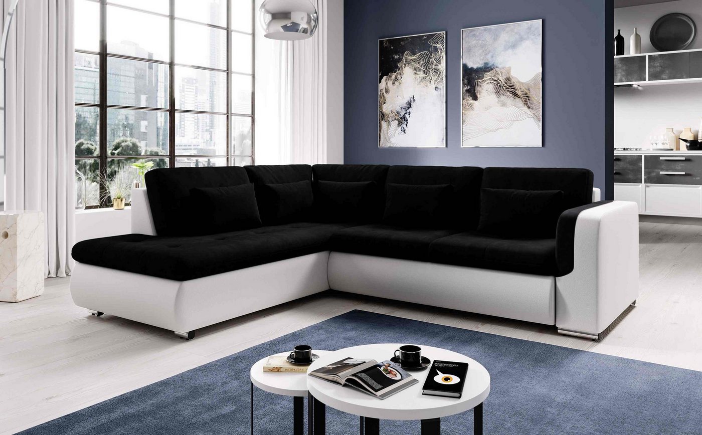 Furnix Ecksofa FIORENZO Sofa mit Schlaffunktion Sofakissen Couch Eco-Leder/ günstig online kaufen