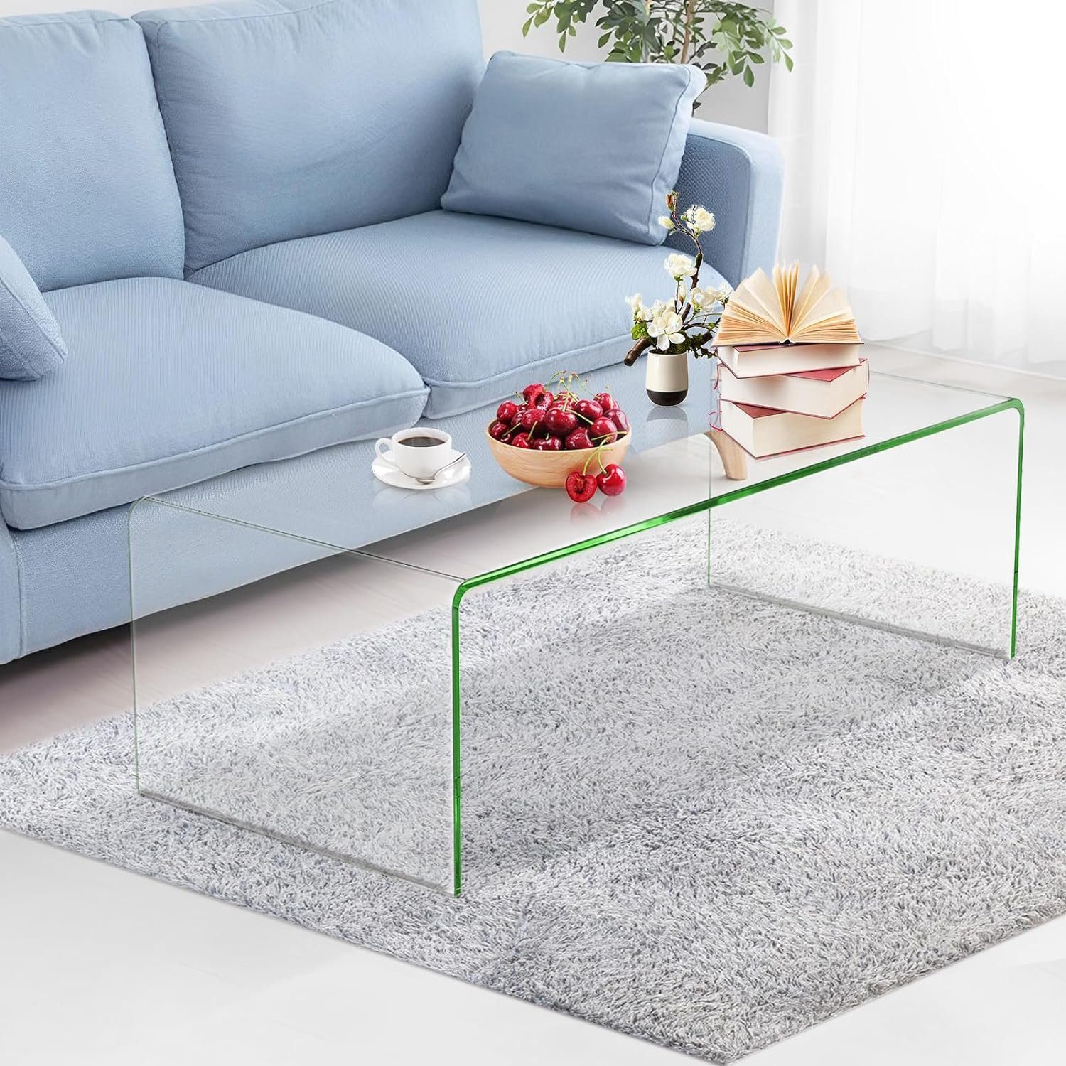 KOMFOTTEU Couchtisch Glas, U-förmiger Wohnzimmertisch, blastbar günstig online kaufen