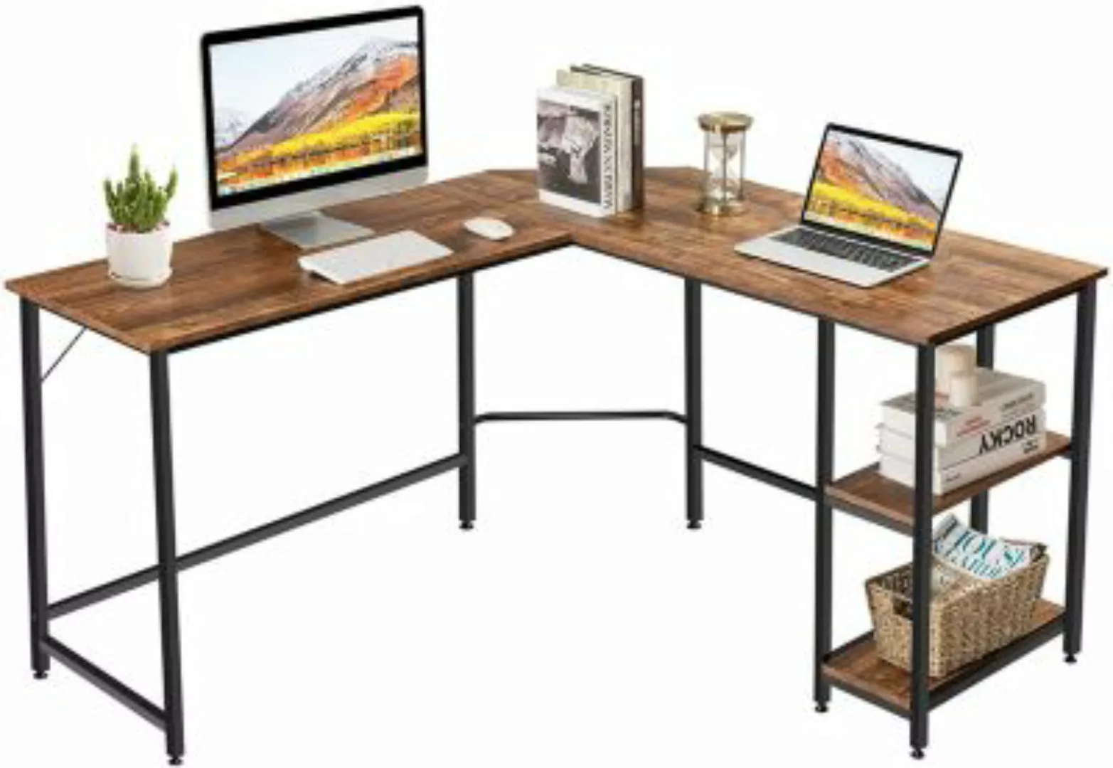 COSTWAY® Schreibtisch L-förmig braun/schwarz günstig online kaufen
