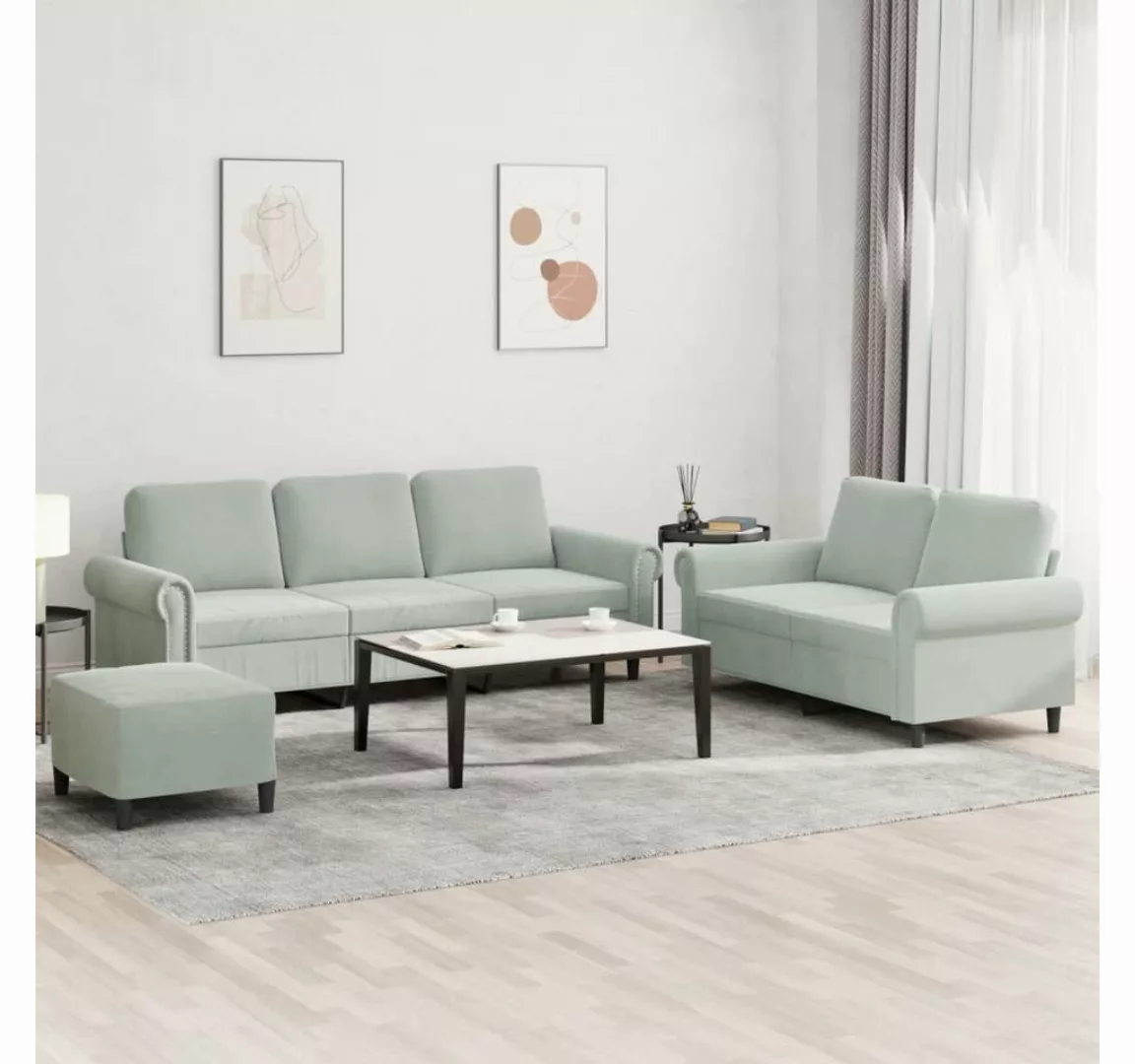 vidaXL Sofa Sofagarnitur Set mit Kissen Samt, 3-tlg., Hellgrau günstig online kaufen