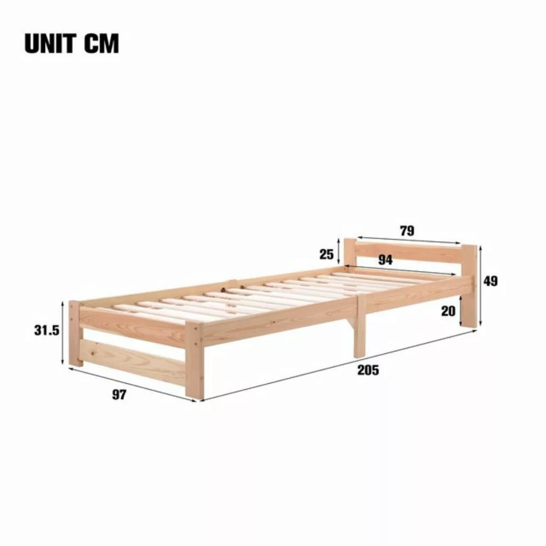 Ulife Massivholzbett Beige Doppelbett 90x200cm mit Kopfteil und Lattenrost, günstig online kaufen