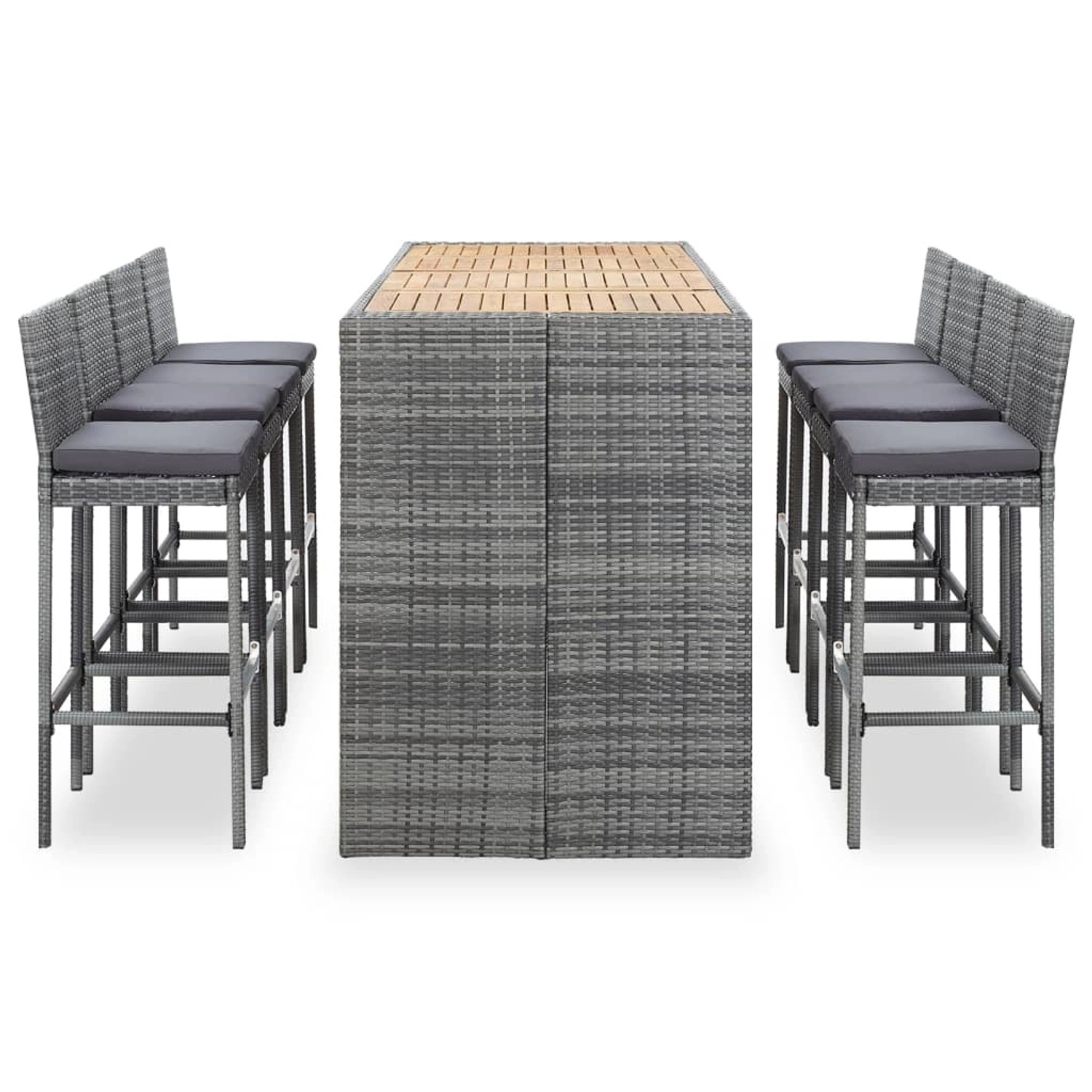 9-tlg. Garten-bar-set Poly Rattan Und Akazienholz Grau günstig online kaufen