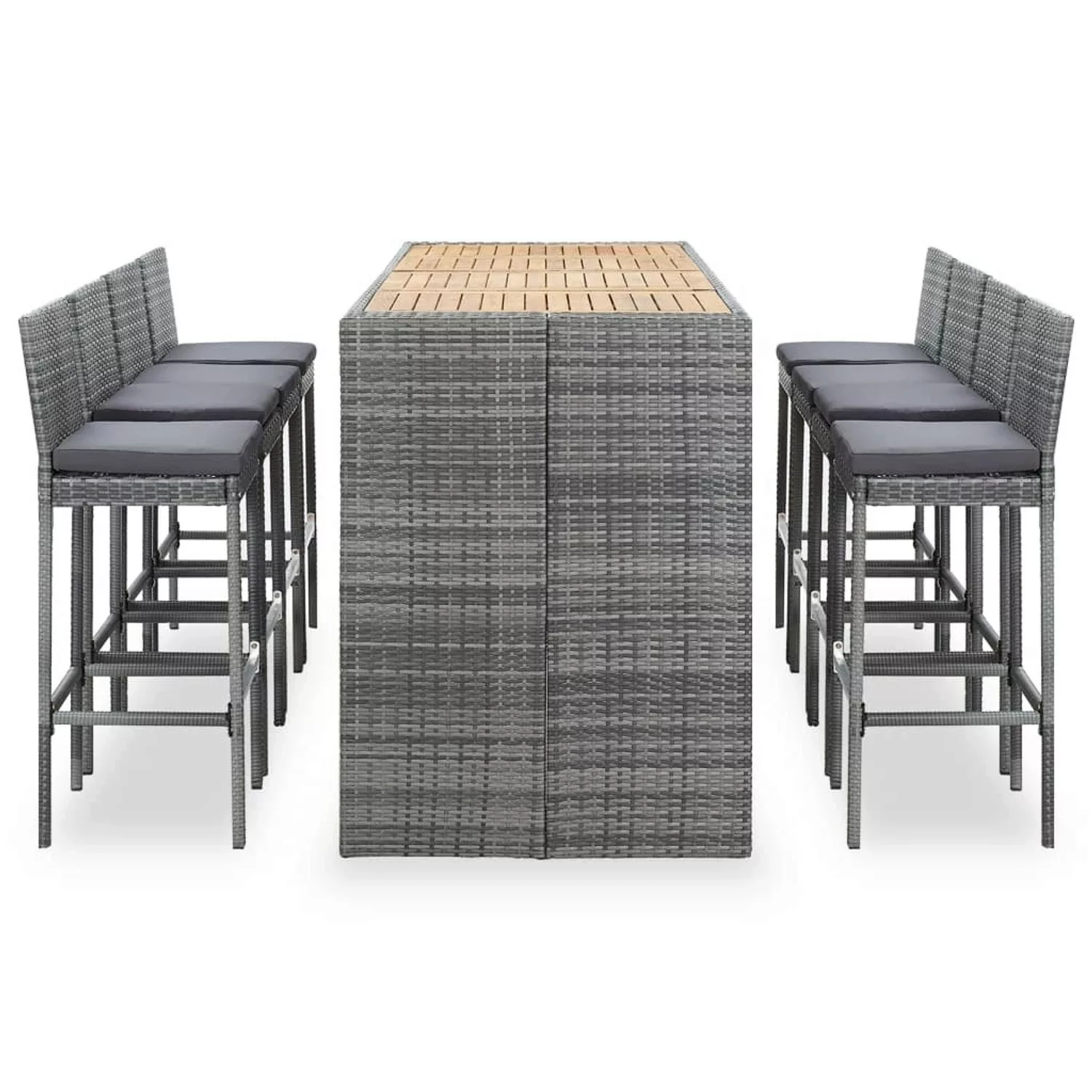 9-tlg. Garten-bar-set Poly Rattan Und Akazienholz Grau günstig online kaufen