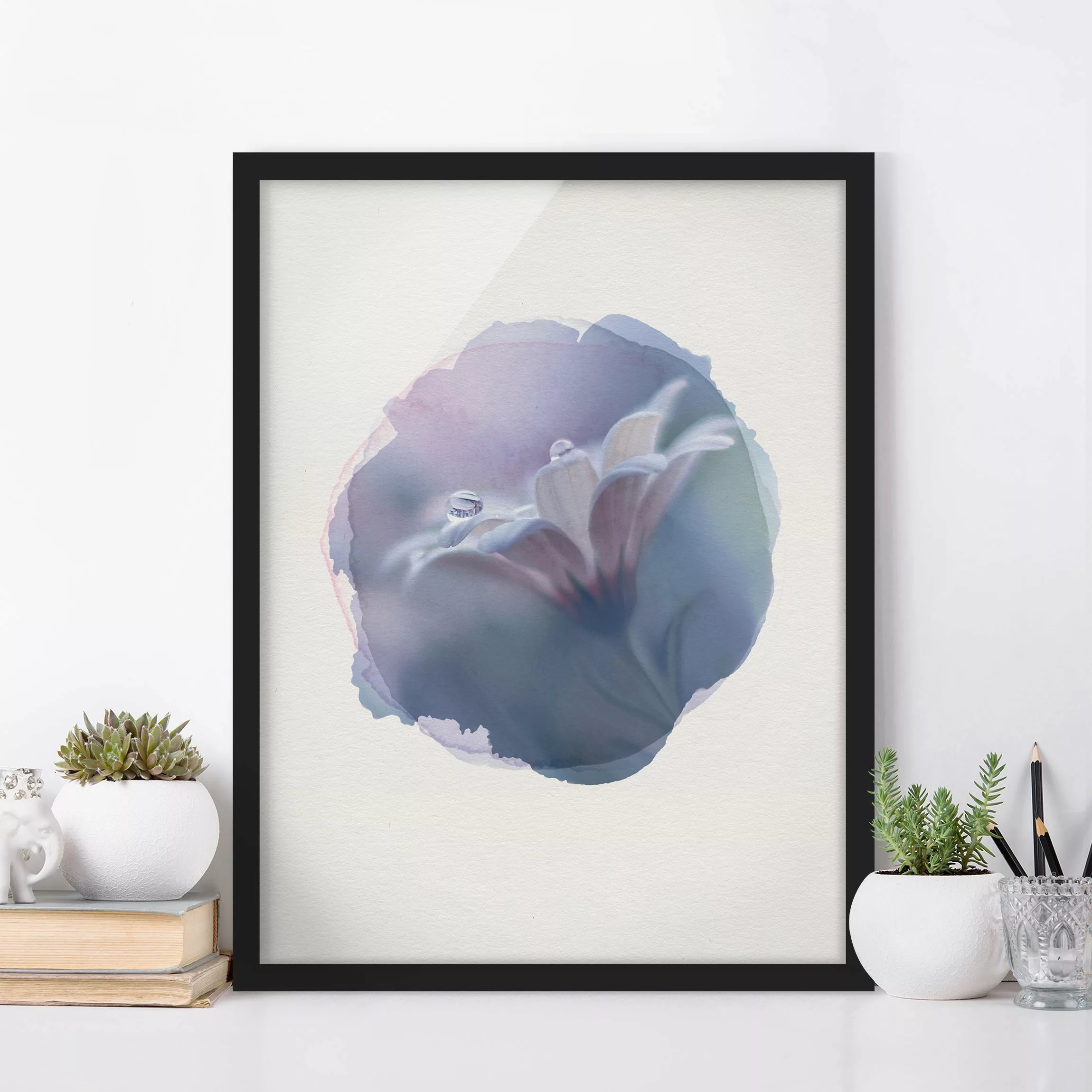 Bild mit Rahmen Blumen - Hochformat Wasserfarben - Behind Closed Eyes günstig online kaufen