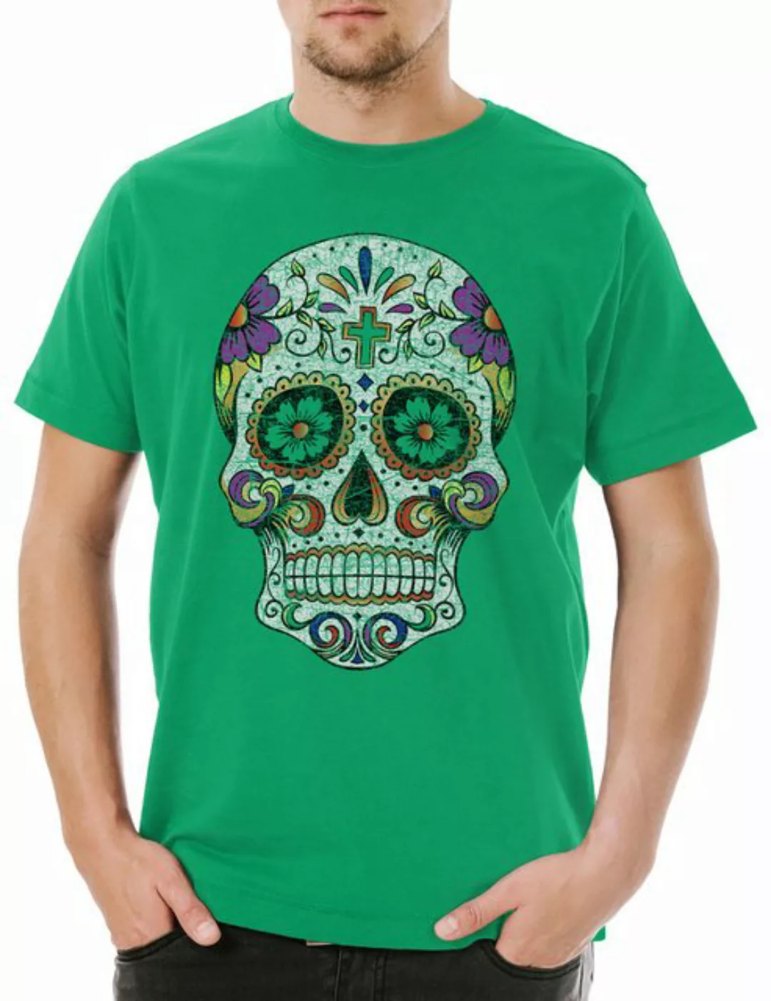 Urban Backwoods Print-Shirt Mexican Skull III Herren T-Shirt Schädel Totens günstig online kaufen