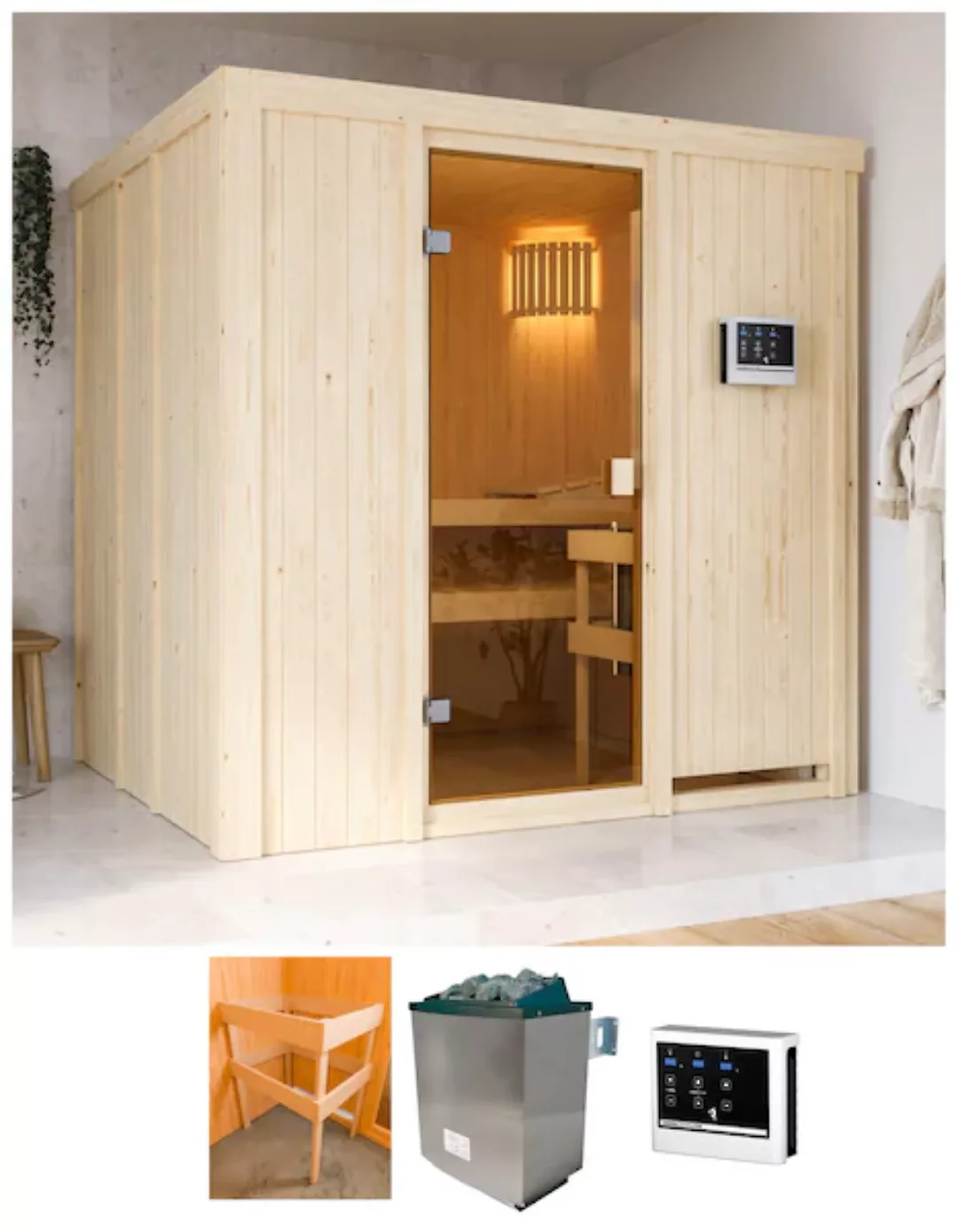 Karibu Sauna »Tromlö«, mit Ofen 9 kW Bio mit ext. Strg. günstig online kaufen