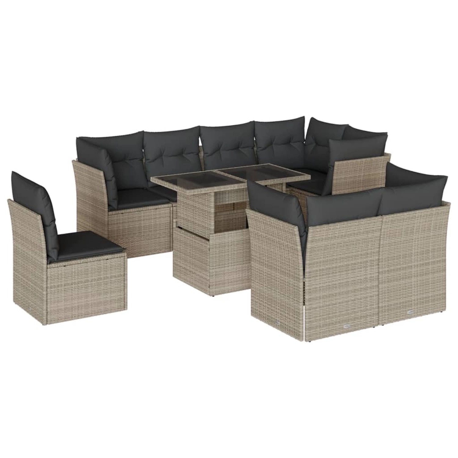 vidaXL 9-Tlg Garten-Sofagarnitur mit Kissen Hellgrau Poly Rattan 3266732 günstig online kaufen