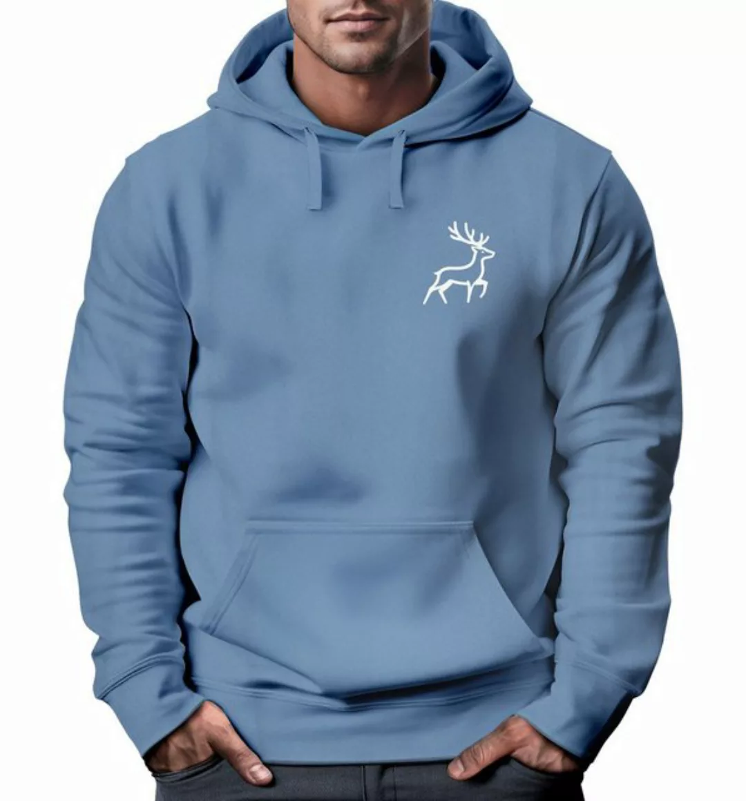 Neverless Hoodie Hoodie Herren Print Aufdruck Hirsch Wald-Tiere Kapuzen-Pul günstig online kaufen