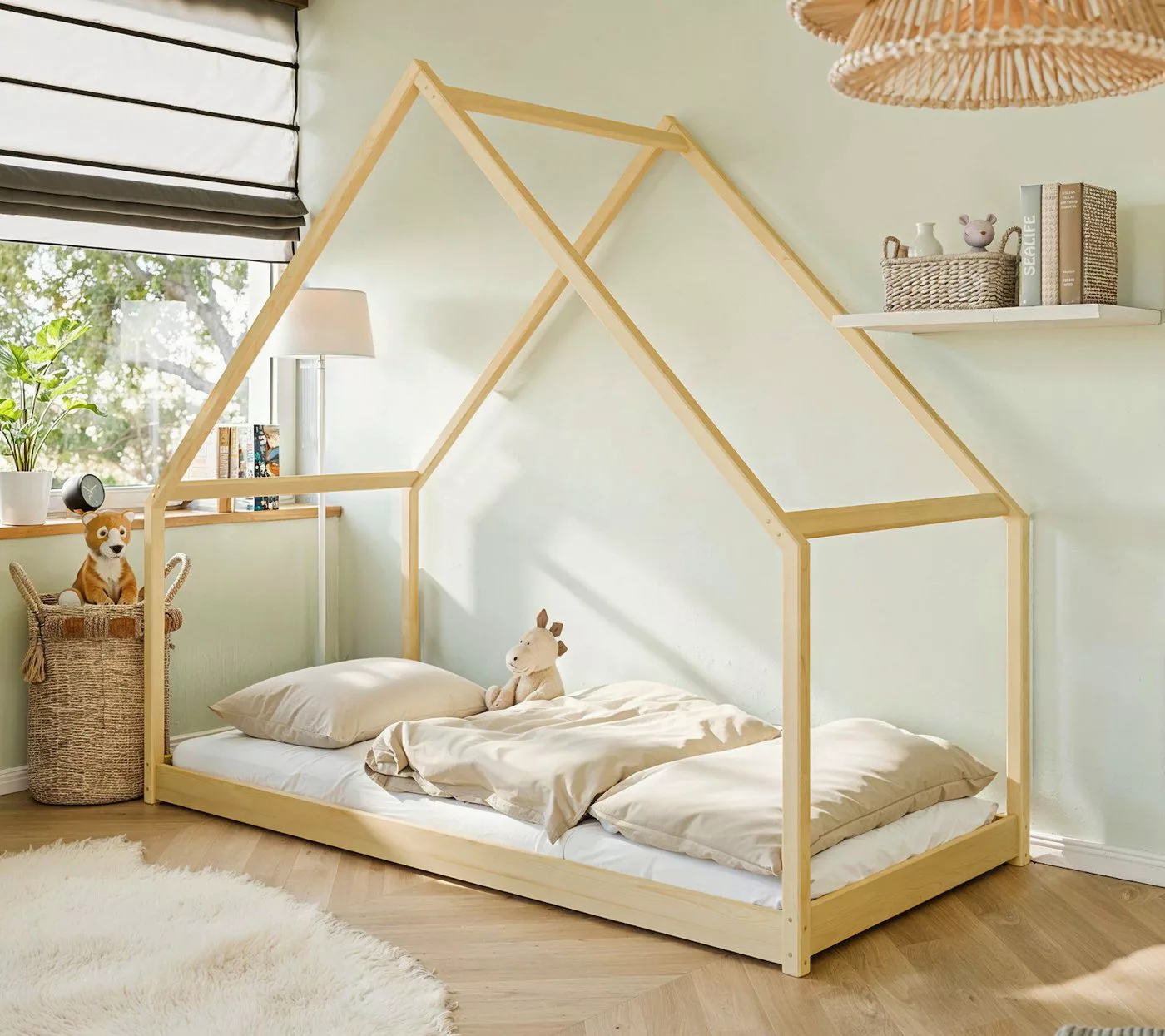 thematys Hausbett Kinderbett Bodenbett mit Dach (bodentiefes Kinderhausbett günstig online kaufen