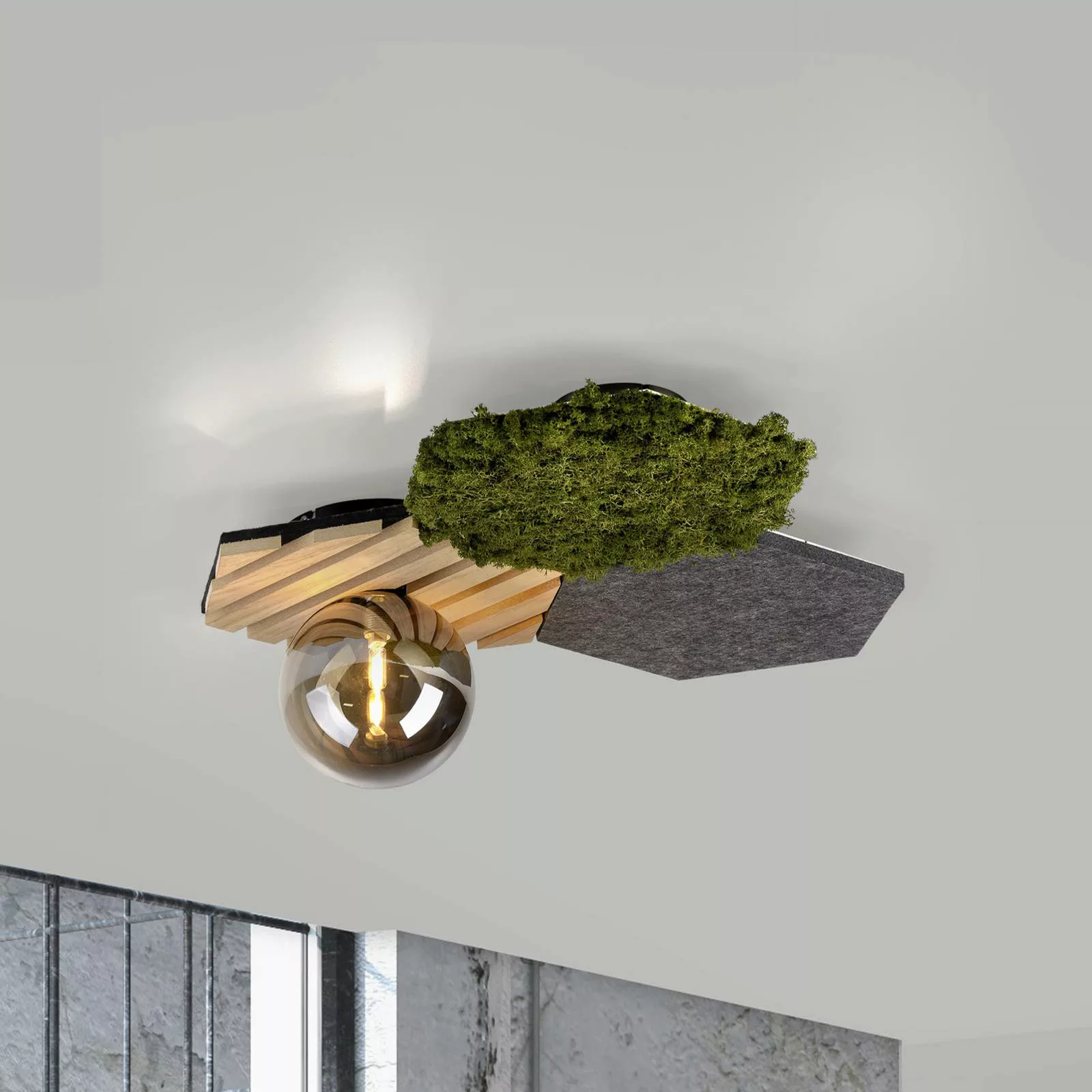 JUST LIGHT. Deckenleuchte Green Hex, Eisen, Holz, Moos günstig online kaufen