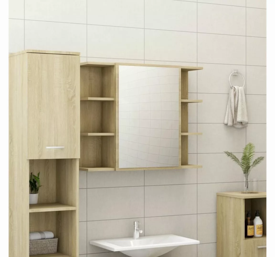 vidaXL Badezimmerspiegelschrank Bad-Spiegelschrank Sonoma-Eiche 80x20,5x64 günstig online kaufen